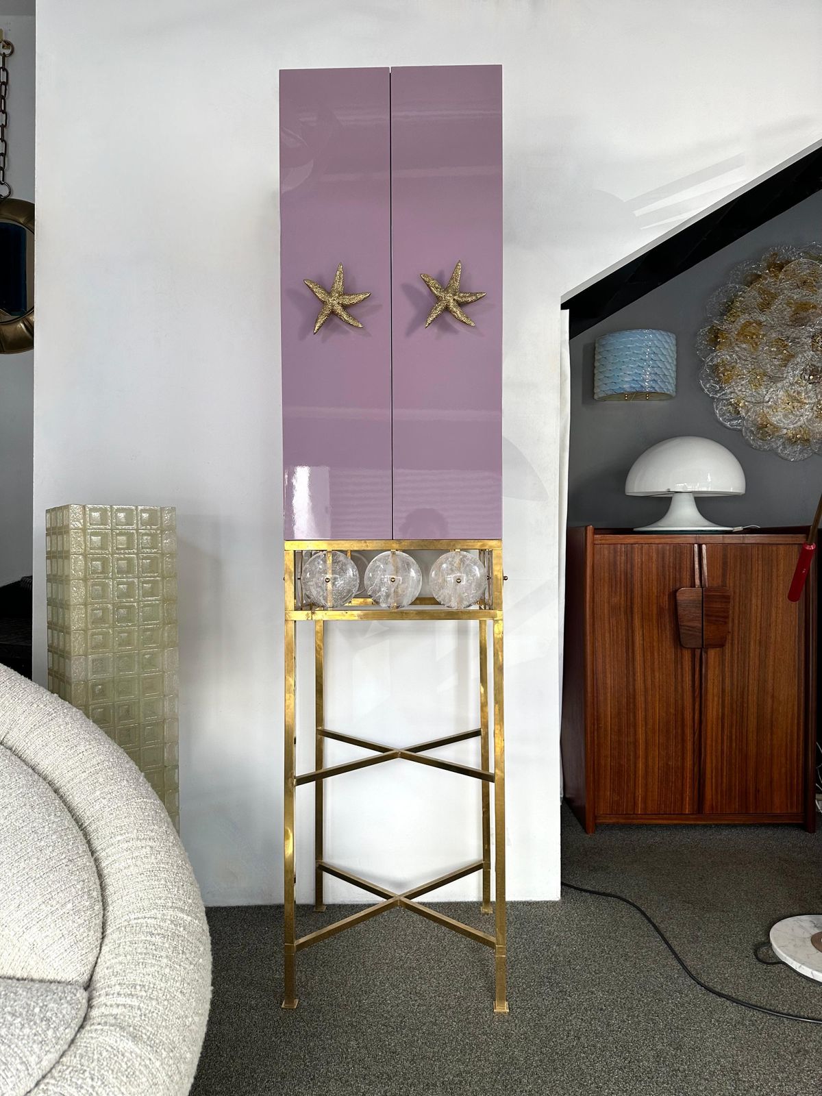 Contemporary Lacquered Brass Starfish And Rock Crystal Cabinet. Italy photo 7697.0