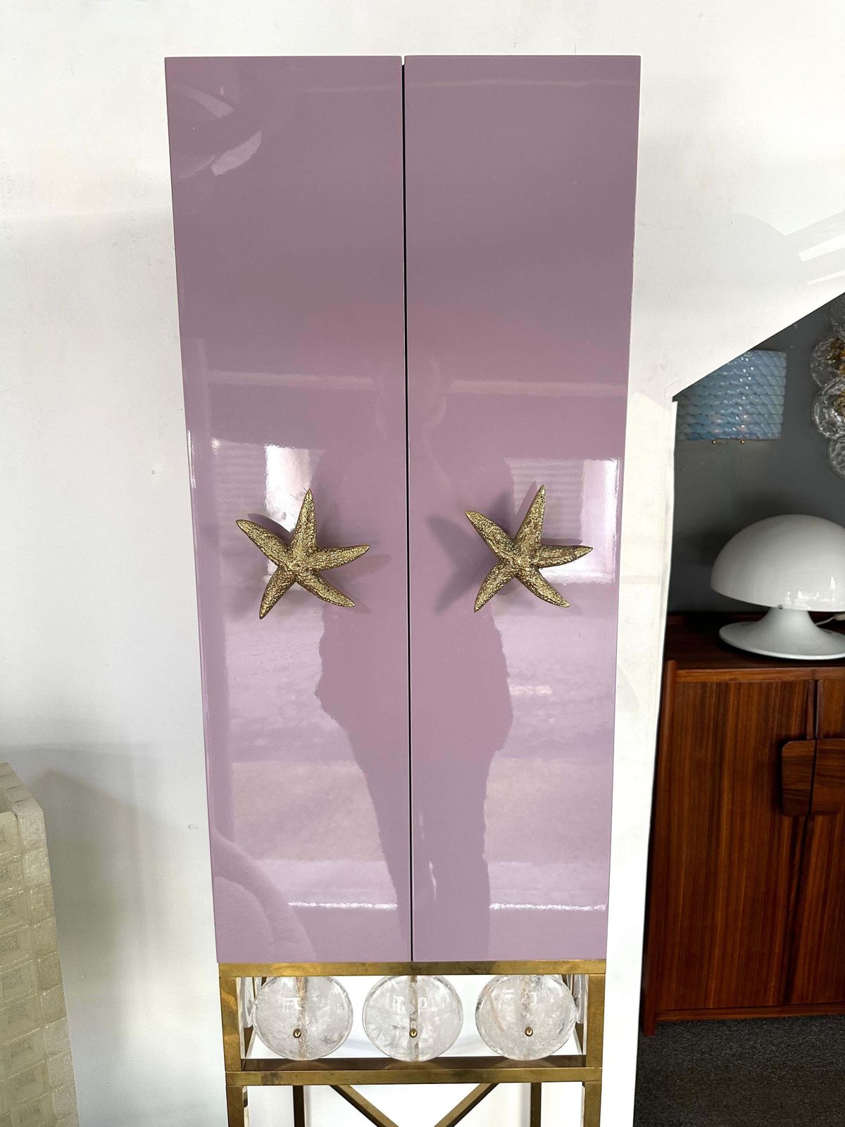 photo buy Contemporary Lacquered Brass Starfish And Rock Crystal Cabinet. Italy