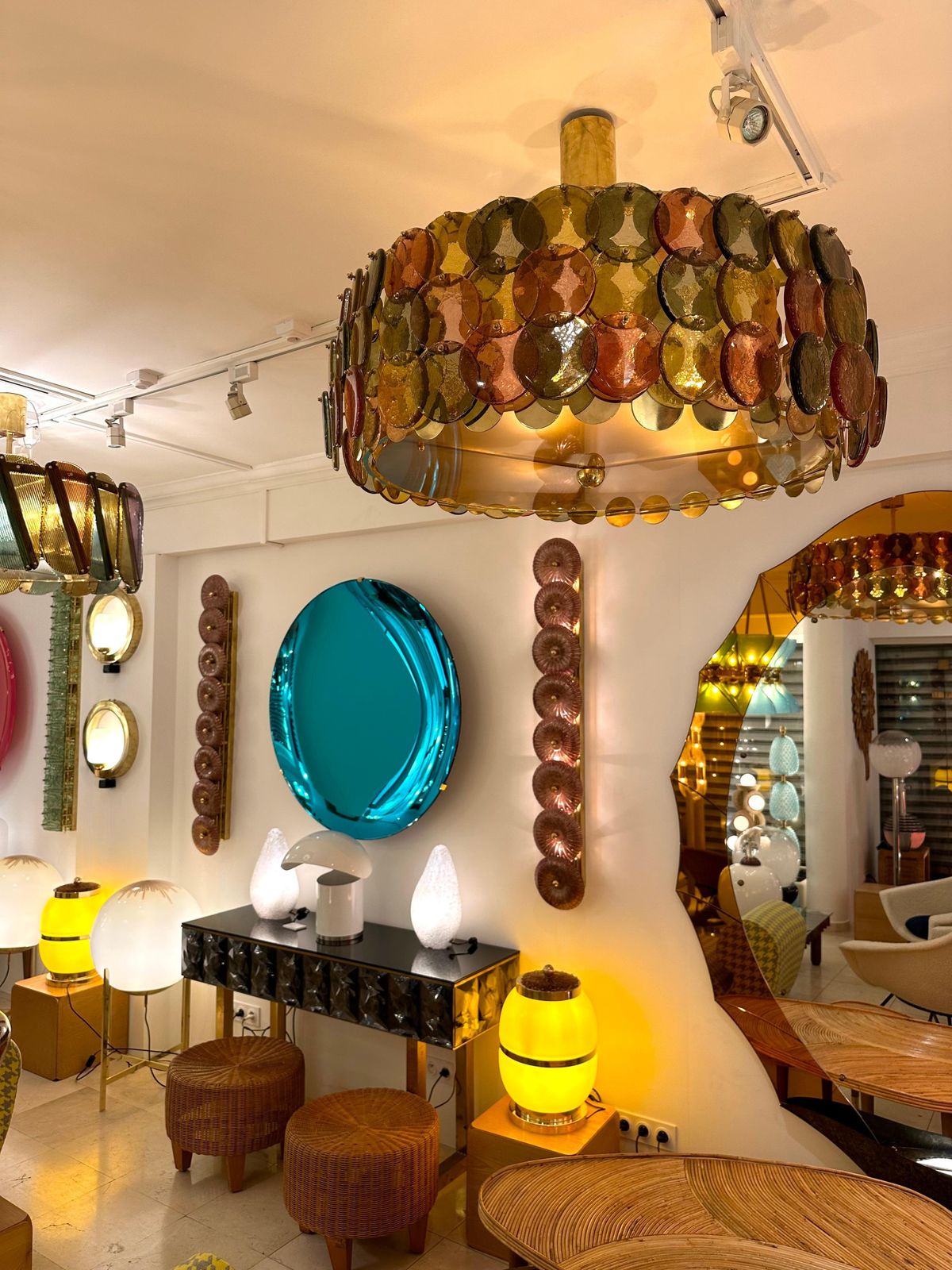 Contemporary Circle Candy Chandelier Brass And Murano Glass , Italy photo for sale