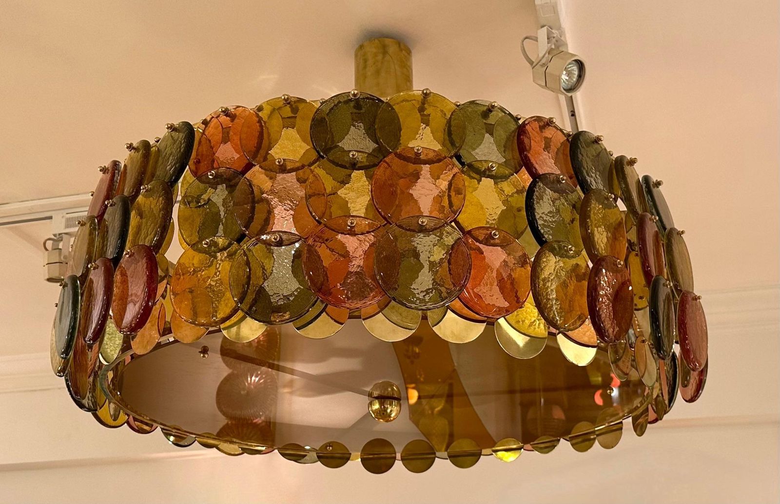 Contemporary Circle Candy Chandelier Brass And Murano Glass , Italy photo vintage