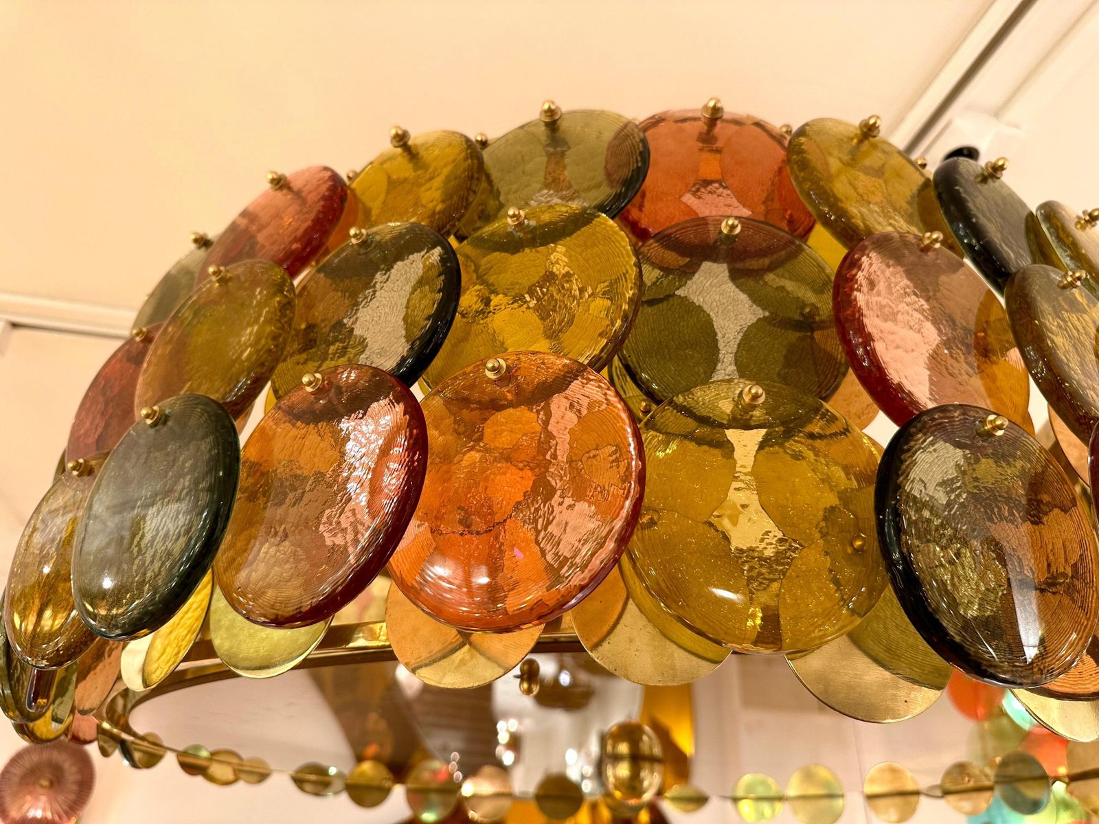 photo vinterior Contemporary Circle Candy Chandelier Brass And Murano Glass , Italy
