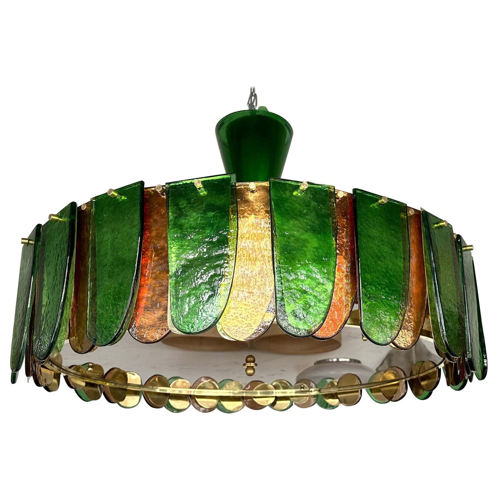 Contemporary Chandelier Brass And Murano Glass Blade, Italy