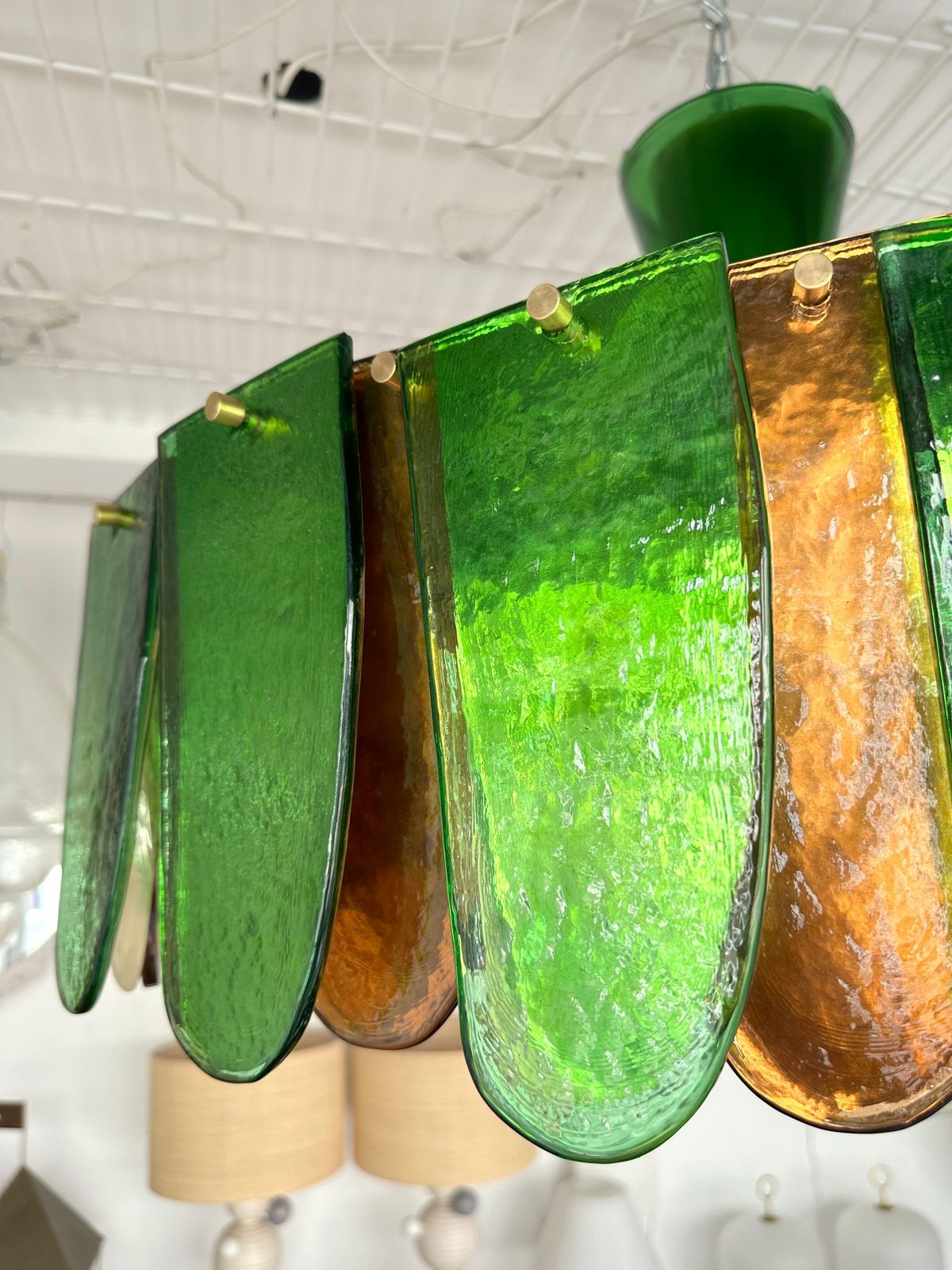 Contemporary Chandelier Brass And Murano Glass Blade, Italy photo Lighting