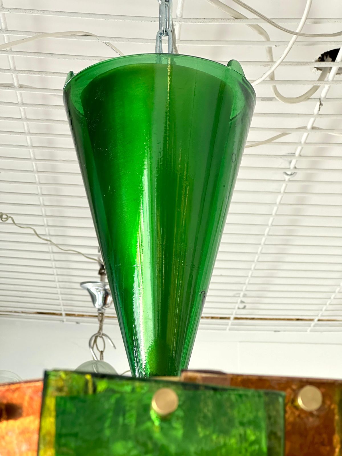 Contemporary Chandelier Brass And Murano Glass Blade, Italy photo vintage