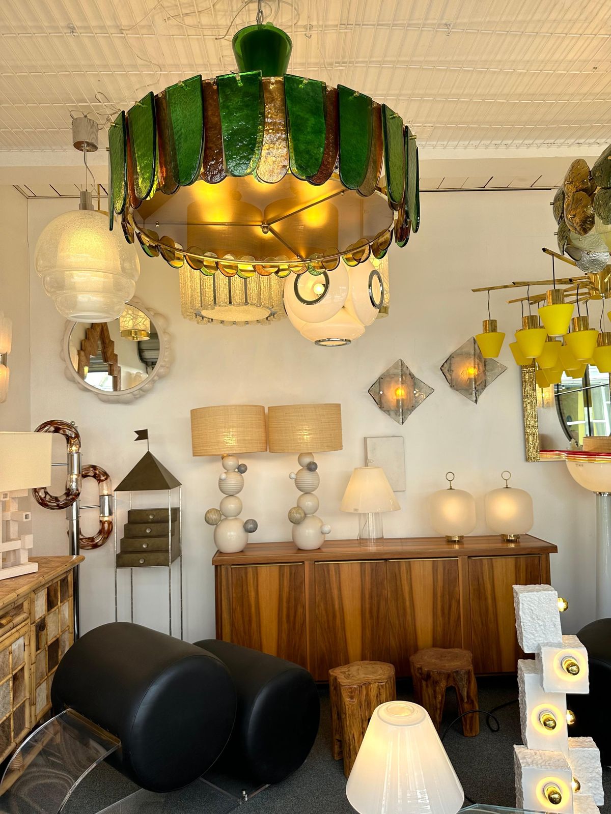 photo for sale Contemporary Chandelier Brass And Murano Glass Blade, Italy