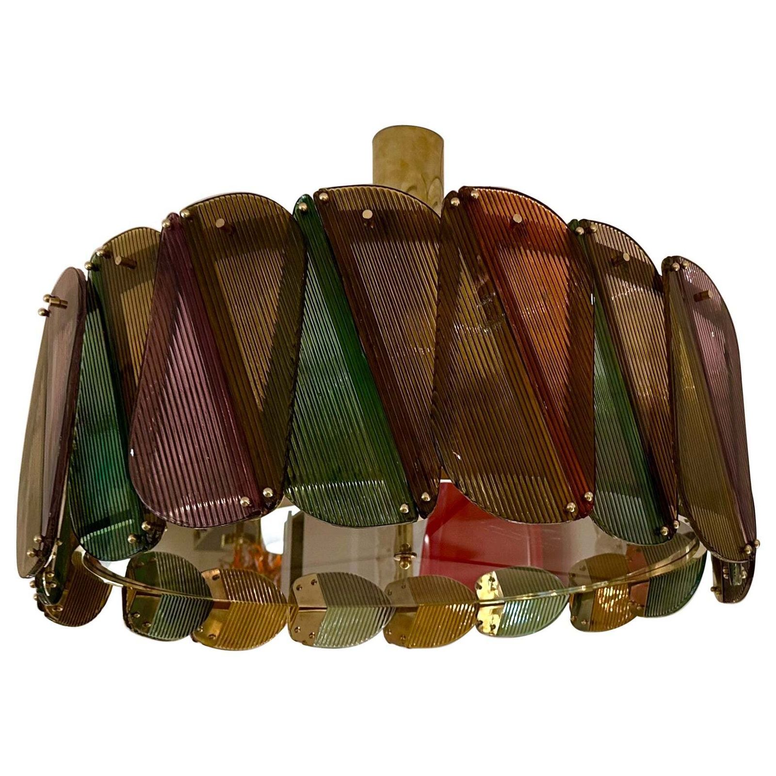 Contemporary Harlequin Chandelier Brass And Murano Glass , Italy