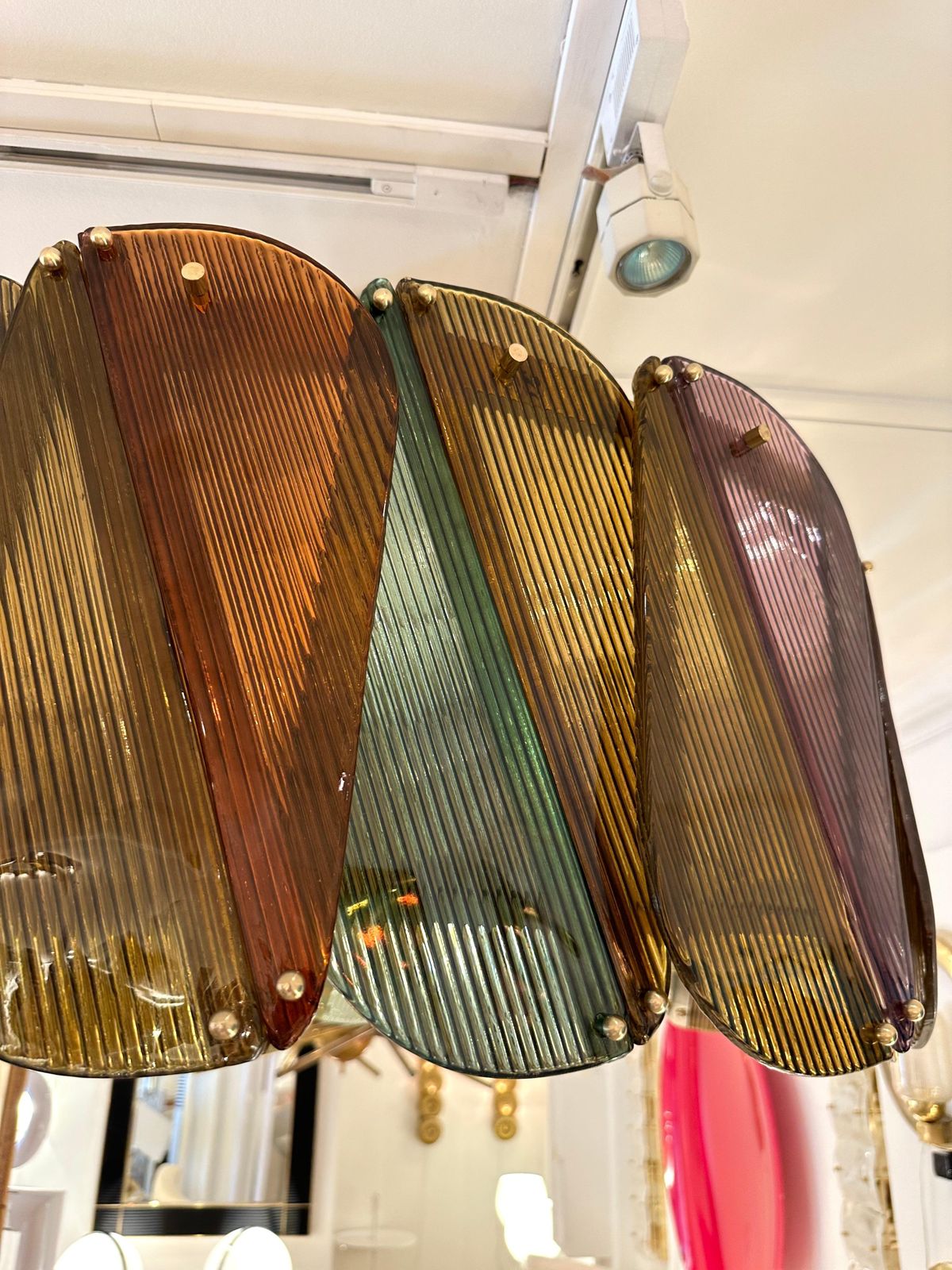 Contemporary Harlequin Chandelier Brass And Murano Glass , Italy photo vintage