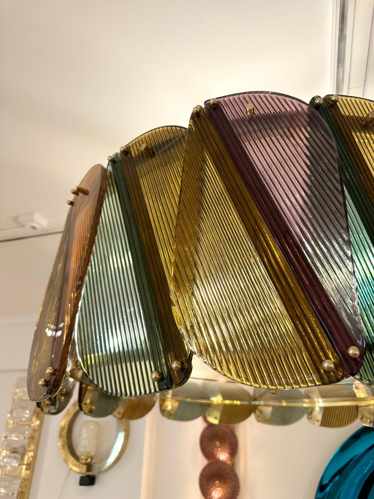 photo furniture Contemporary Harlequin Chandelier Brass And Murano Glass , Italy