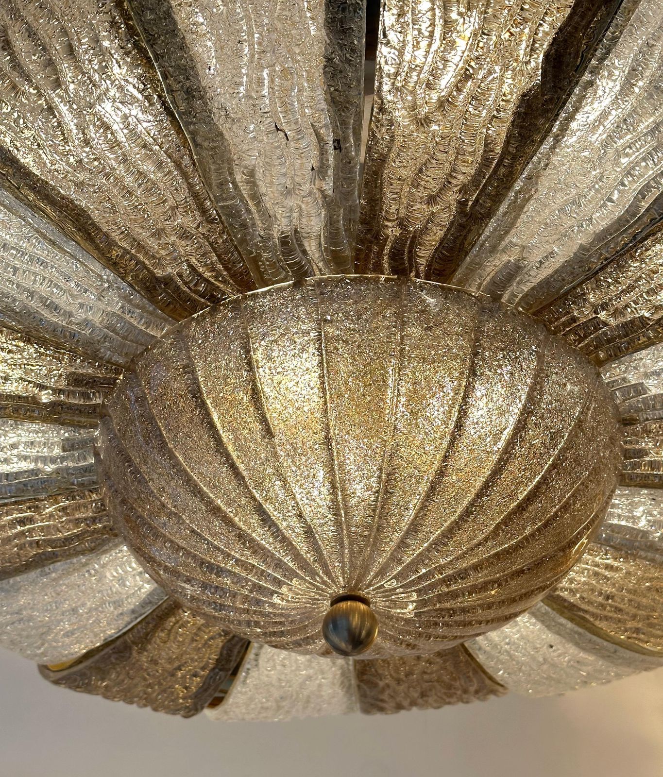Large Contemporary Crown Chandelier Brass And Murano Glass , Italy photo vinterior