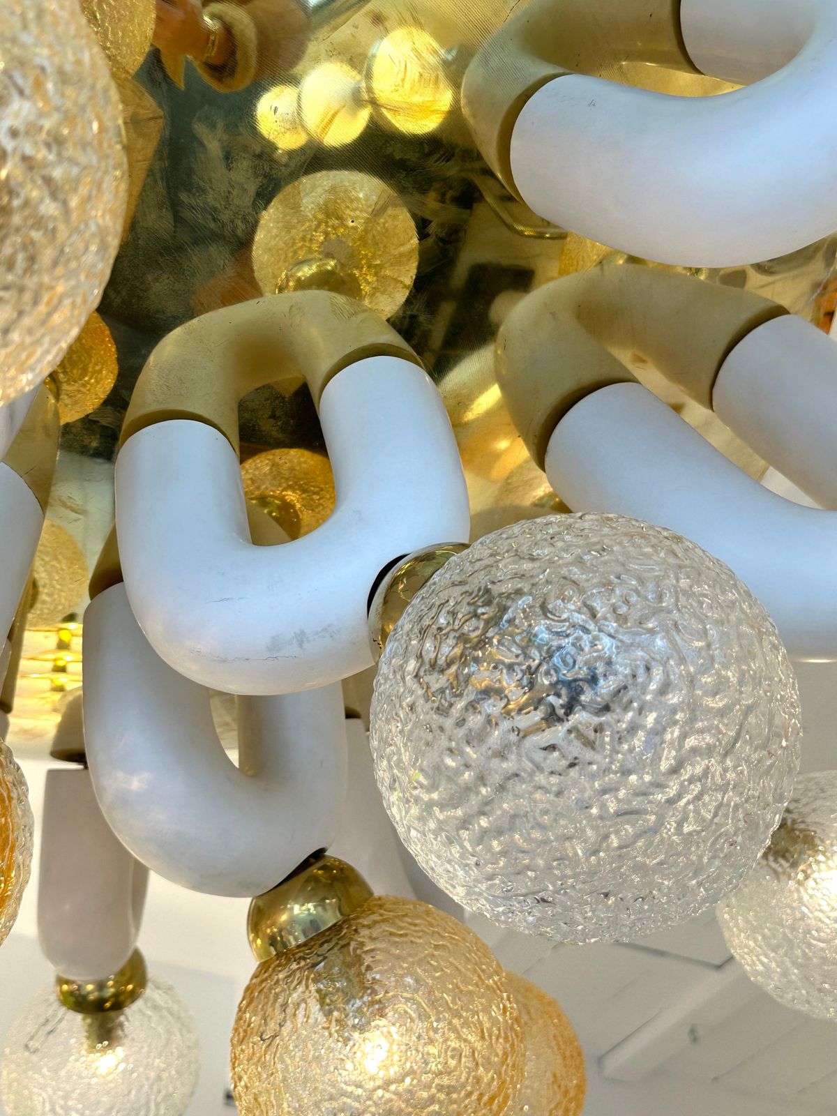 Lighting Large Contemporary U Ceramic Chandelier Brass And Murano Glass , Italy photo