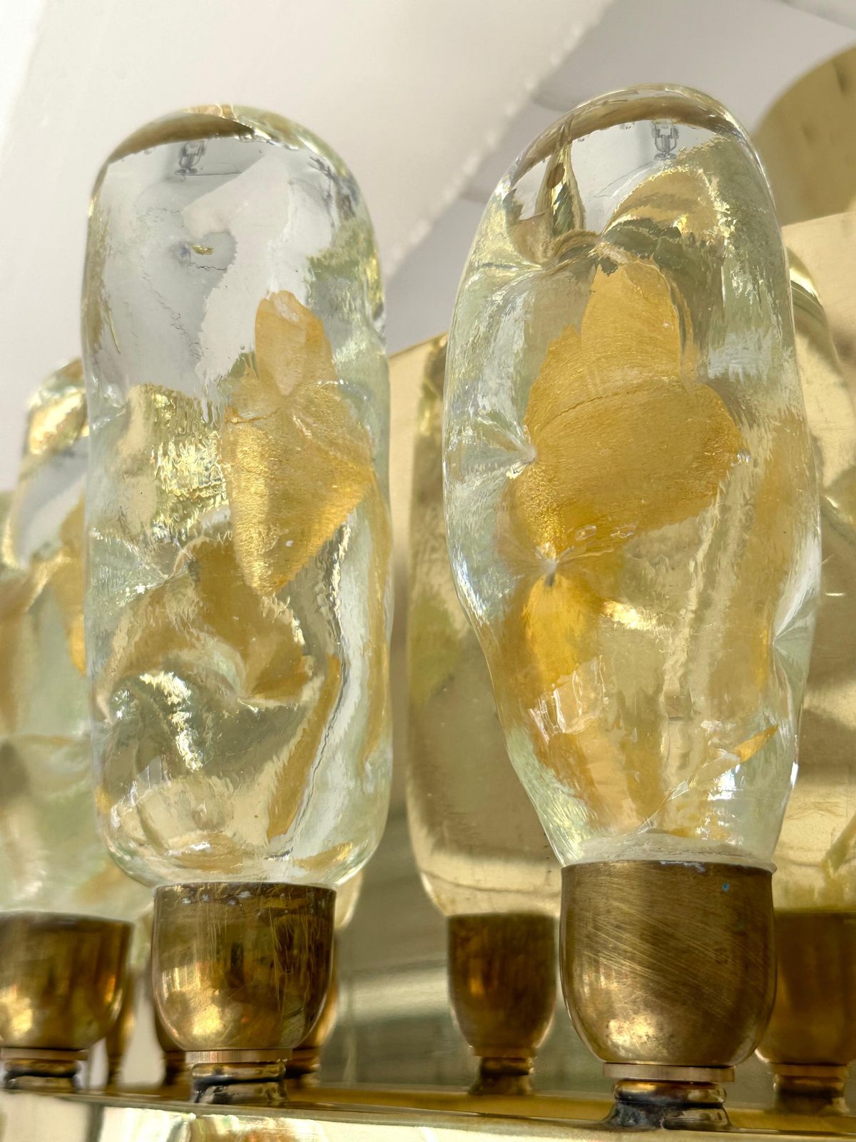 Contemporary Brass Chandelier And Murano Glass Gold Leaf Flame , Italy photo buy