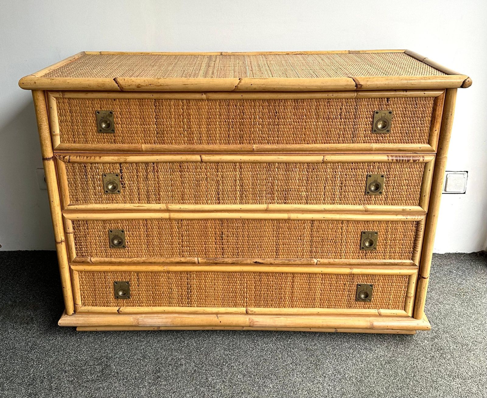 Bamboo Rattan And Brass Chest Of Drawers By Dal Vera, Italy, 1970s photo 3592.0
