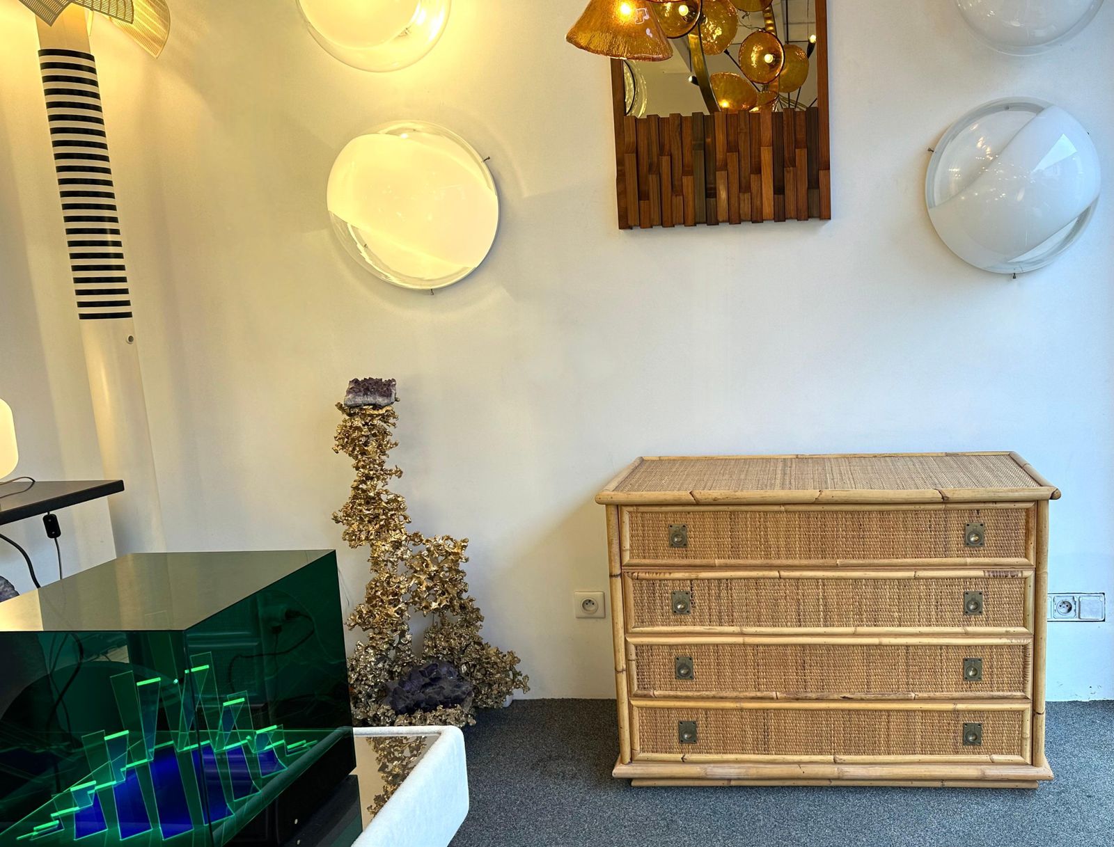 photo furniture Bamboo Rattan And Brass Chest Of Drawers By Dal Vera, Italy, 1970s