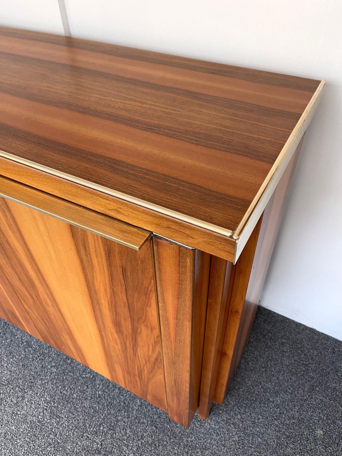Wood And Brass Sideboard, Italy, 1980s photo for sale
