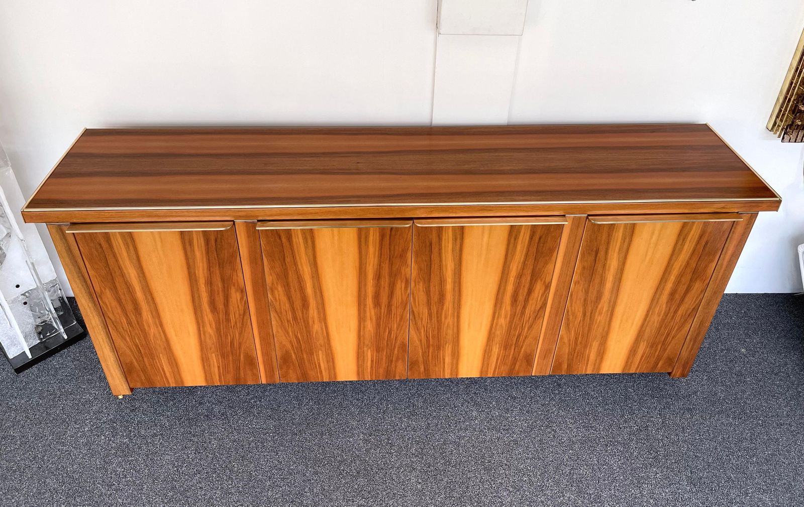 Wood And Brass Sideboard, Italy, 1980s photo vintage