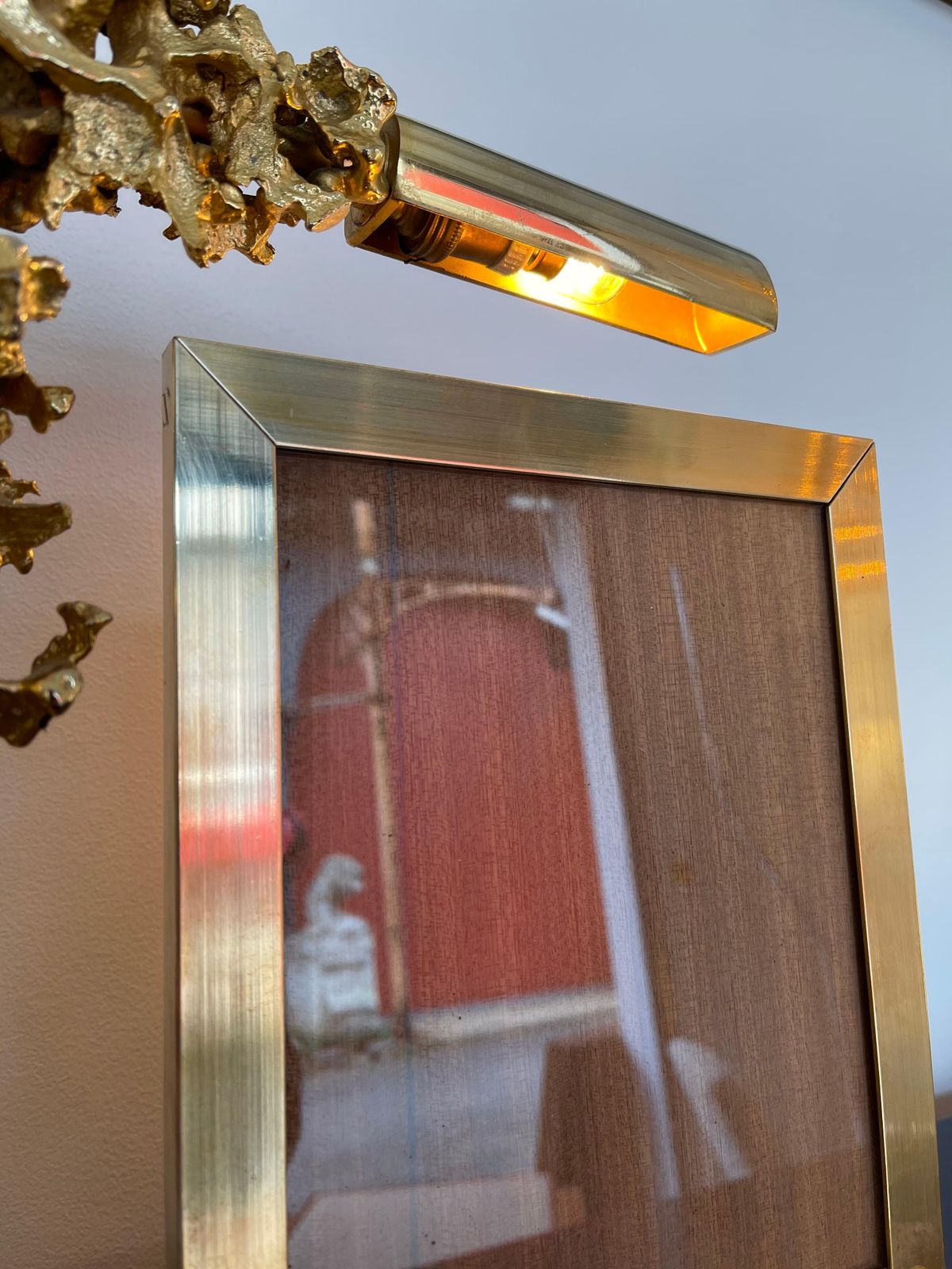 Large Gilt Bronze And Dioptase Lamp Picture Frame By Boeltz, France, 1970s photo for sale