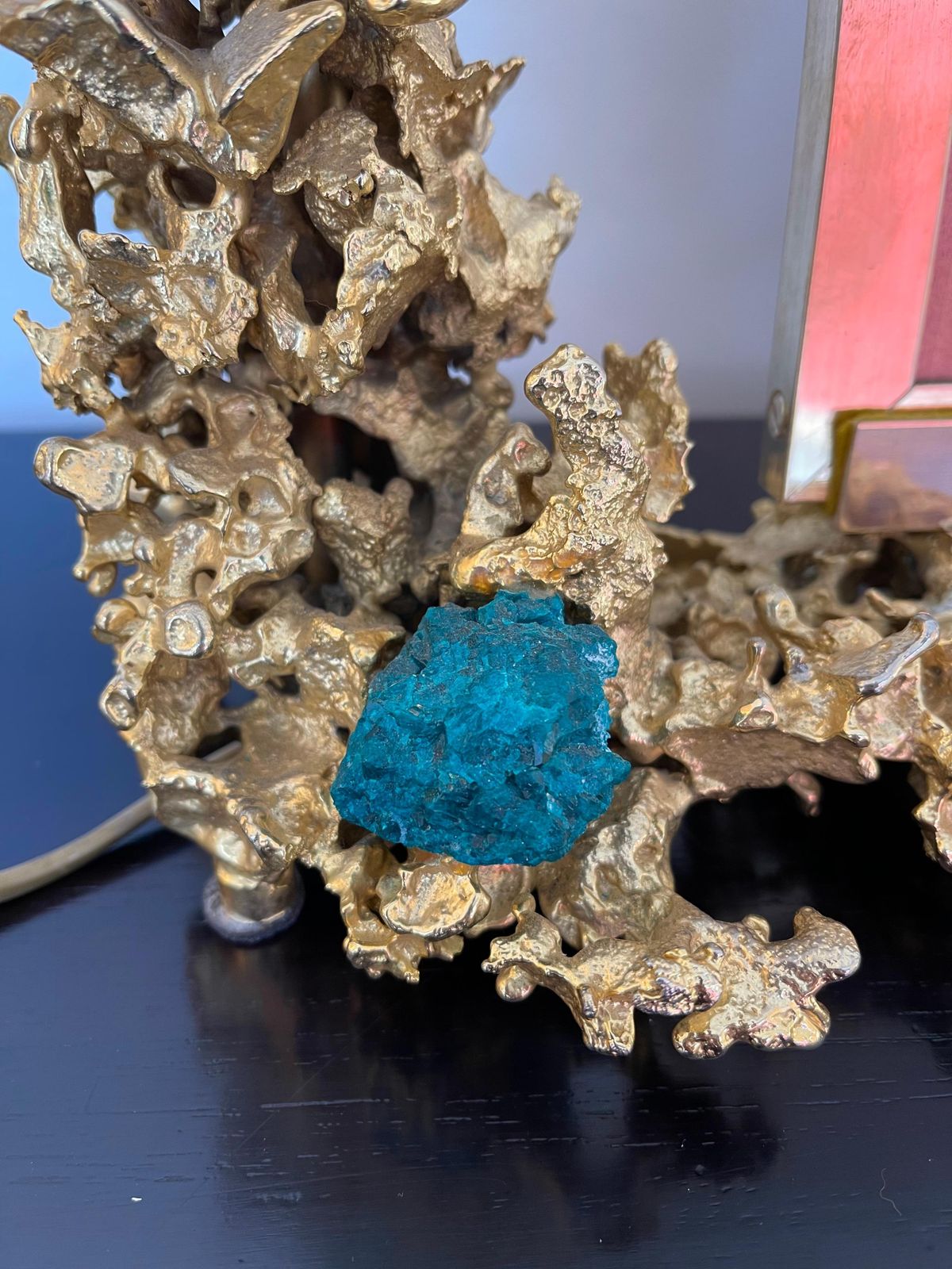 Large Gilt Bronze And Dioptase Lamp Picture Frame By Boeltz, France, 1970s photo vinterior