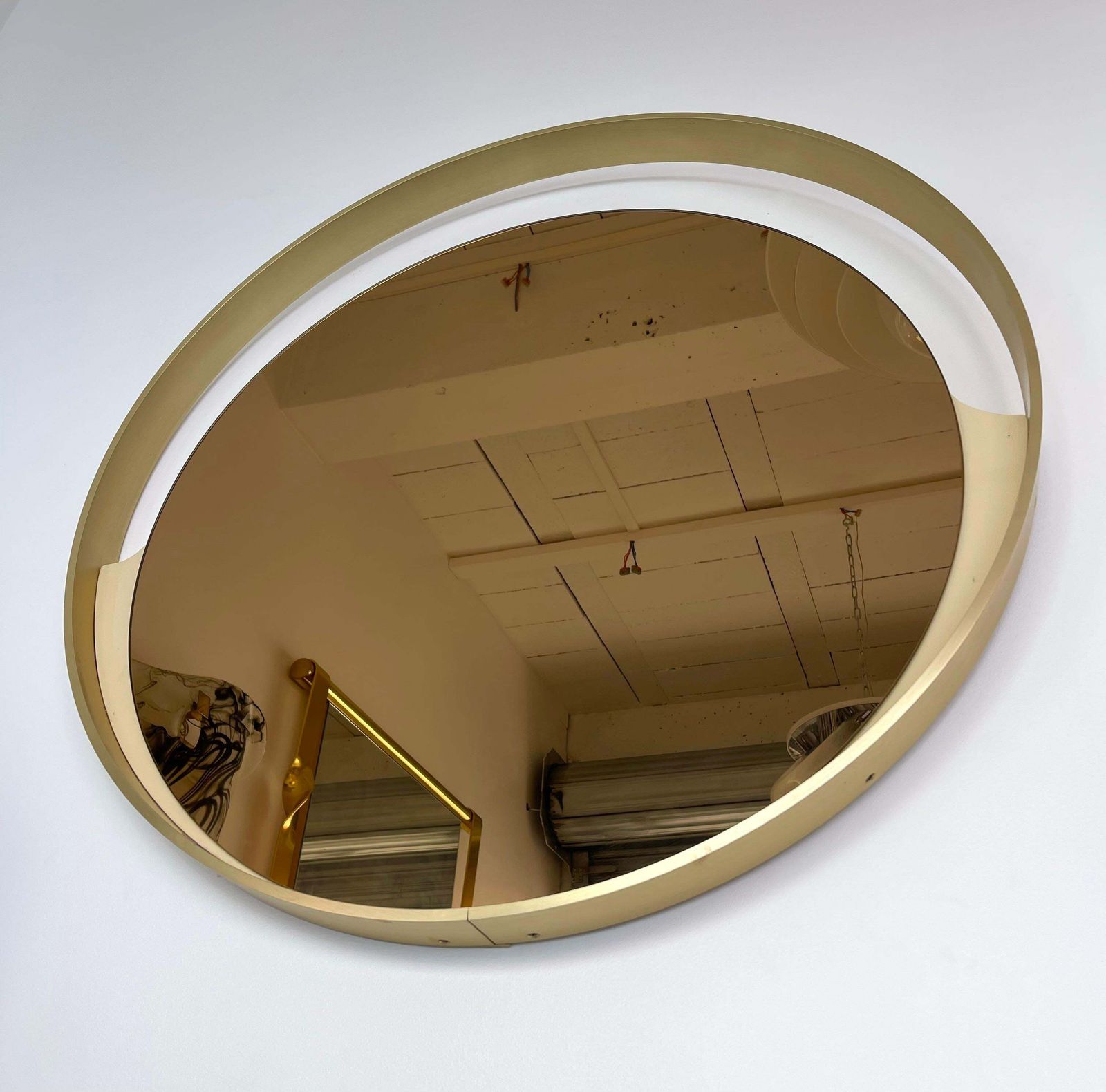 photo furniture Brass Round Mirror Gold Tinted Glass By Modernindustria, Italy, 1970s