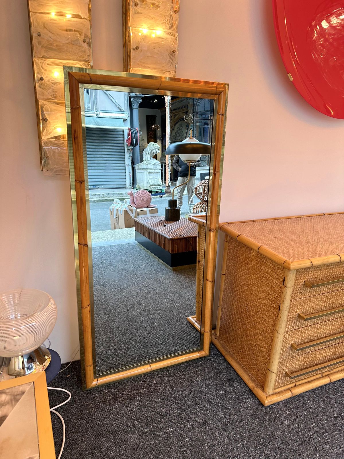 photo vinterior Mirror Bamboo And Brass, Galerie Maison Et Jardin, France, 1970s
