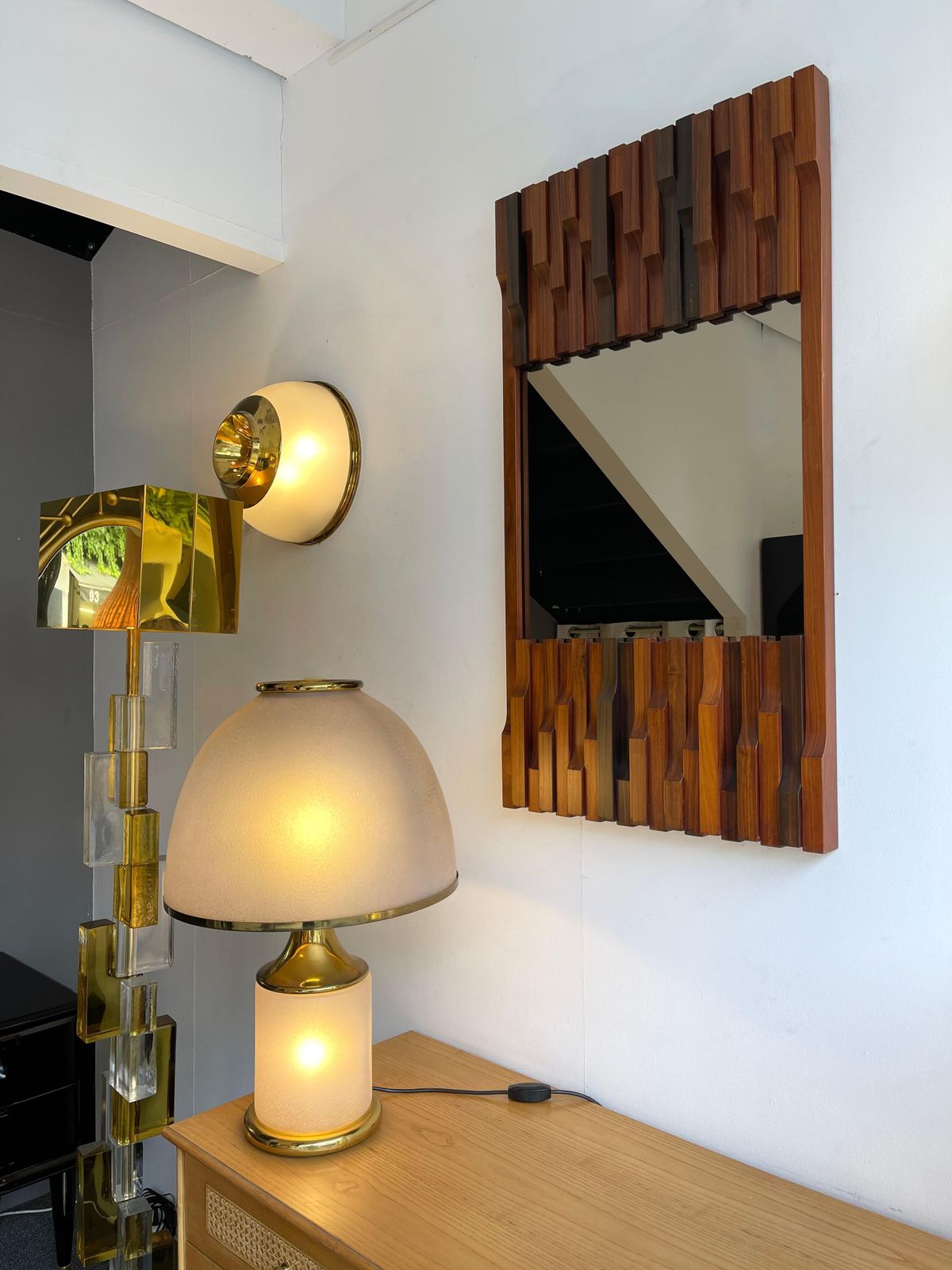 Home Decor Wood Mirror By Luciano Frigerio. Italy, 1970s photo