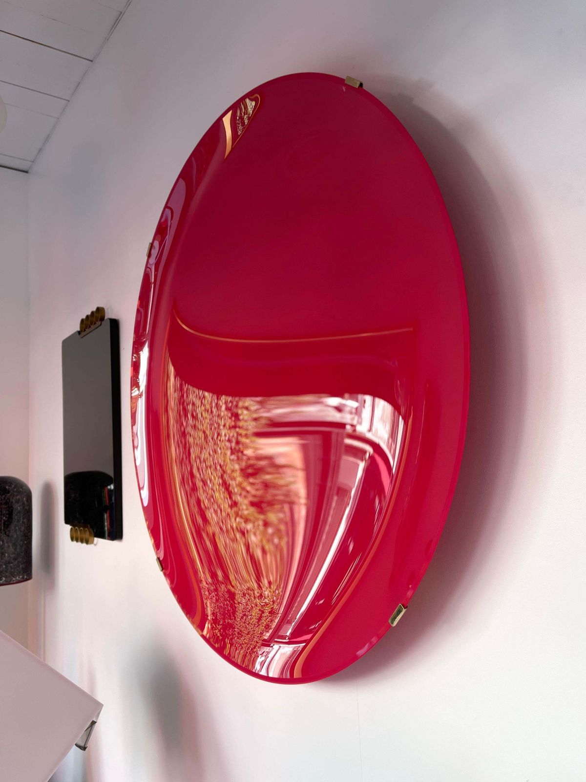 Large Contemporary Curve Concave Pink Mat Mirror, Italy photo buy