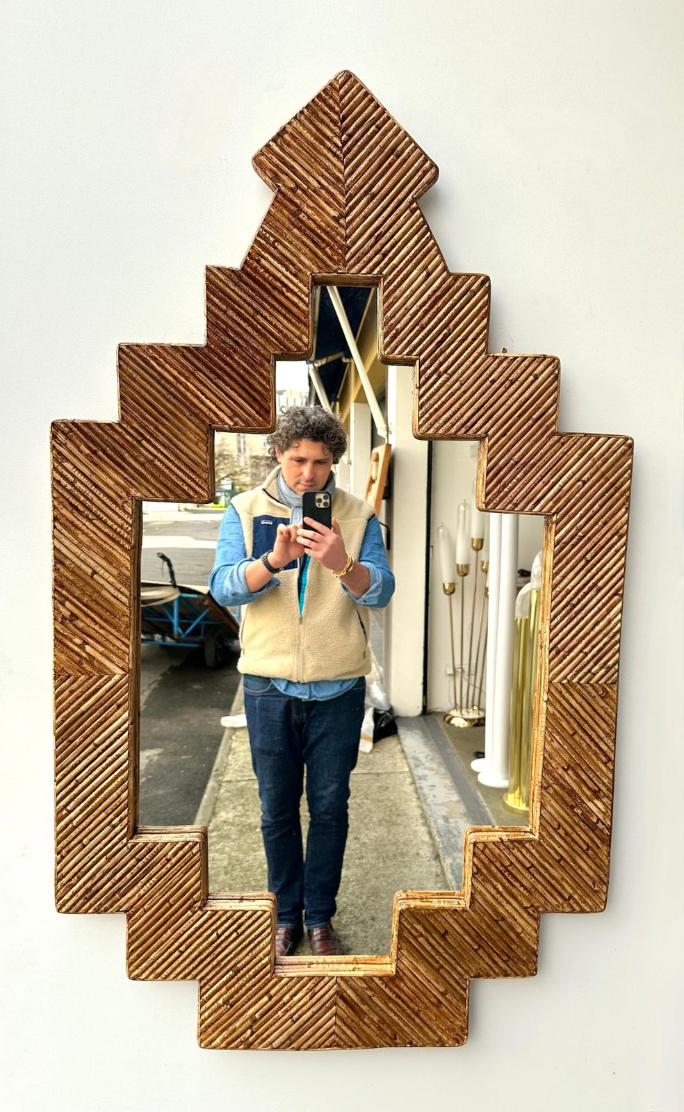 Rattan Pyramid Mirror By Vivai Del Sud. Italy, 1970s photo for sale
