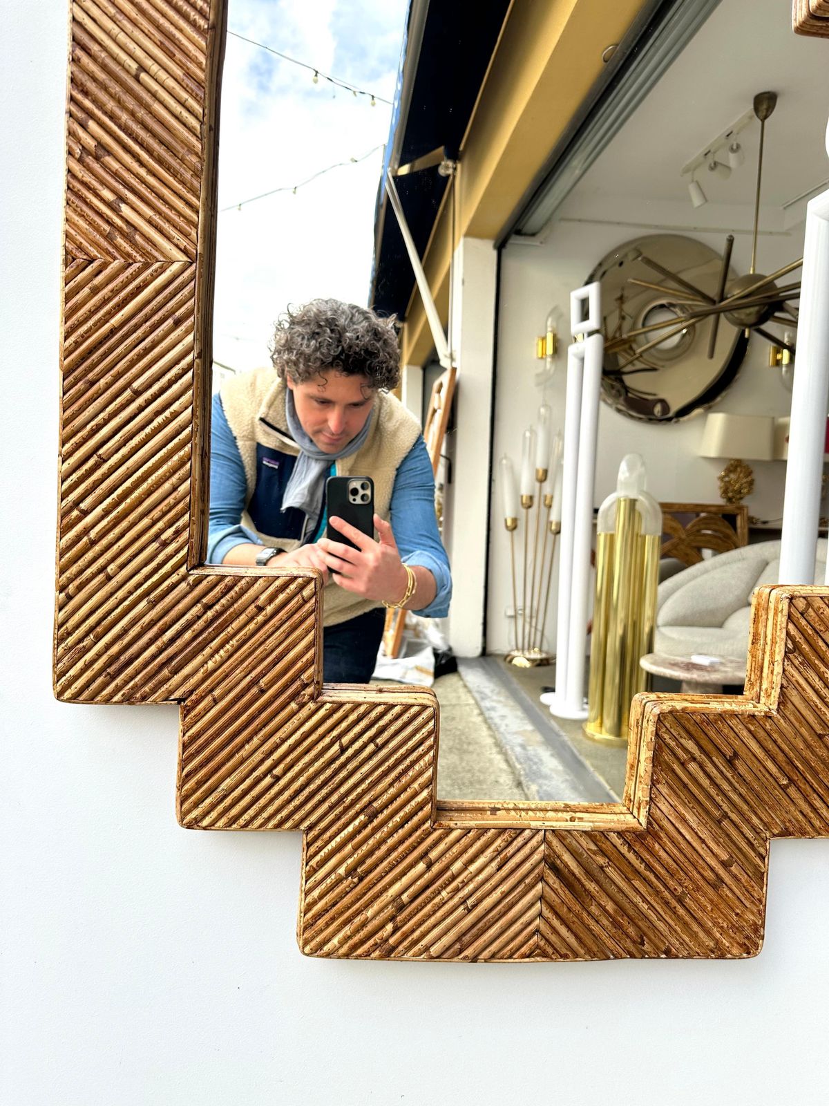 Rattan Pyramid Mirror By Vivai Del Sud. Italy, 1970s photo vinterior