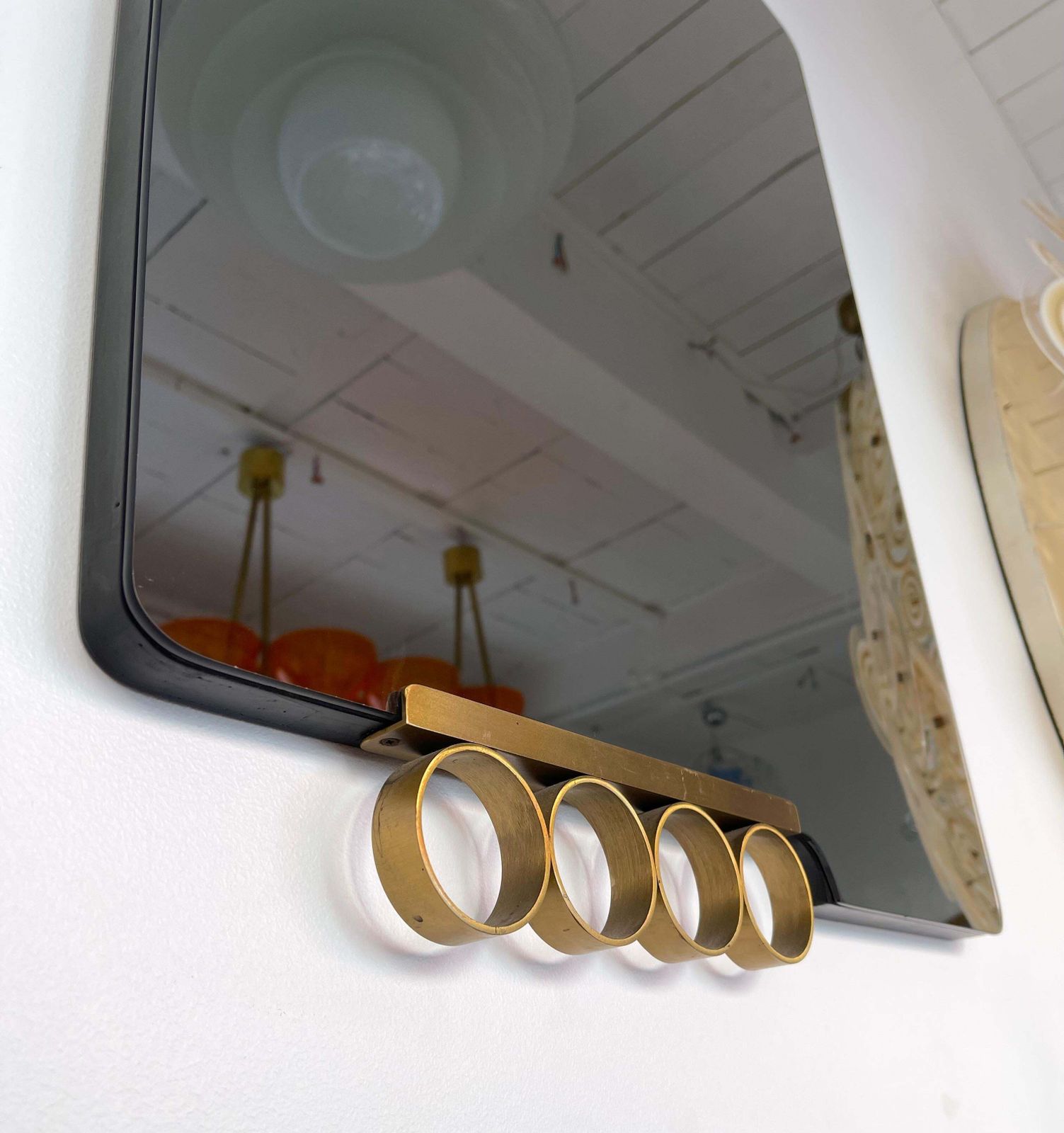 Pair Of Mirrors Brass Disc Gray Tinted Glass By Modernindustria, Italy, 1970s photo furniture