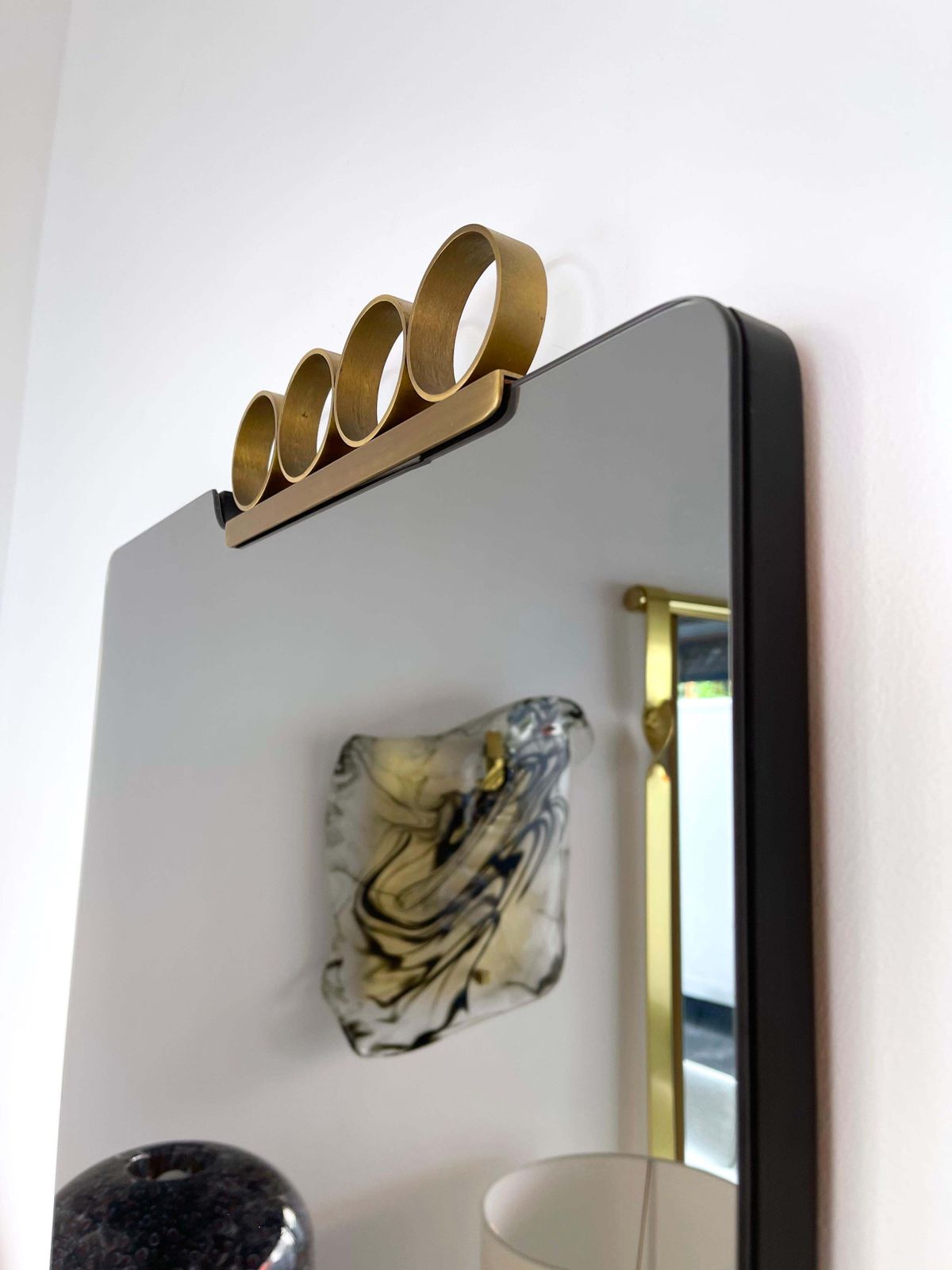 Pair Of Mirrors Brass Disc Gray Tinted Glass By Modernindustria, Italy, 1970s photo vinterior
