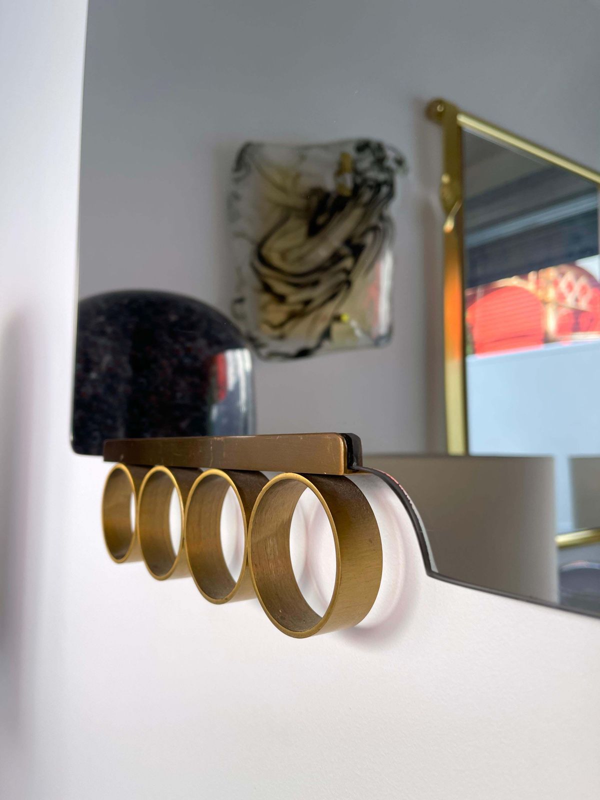 photo furniture Pair Of Mirrors Brass Disc Gray Tinted Glass By Modernindustria, Italy, 1970s