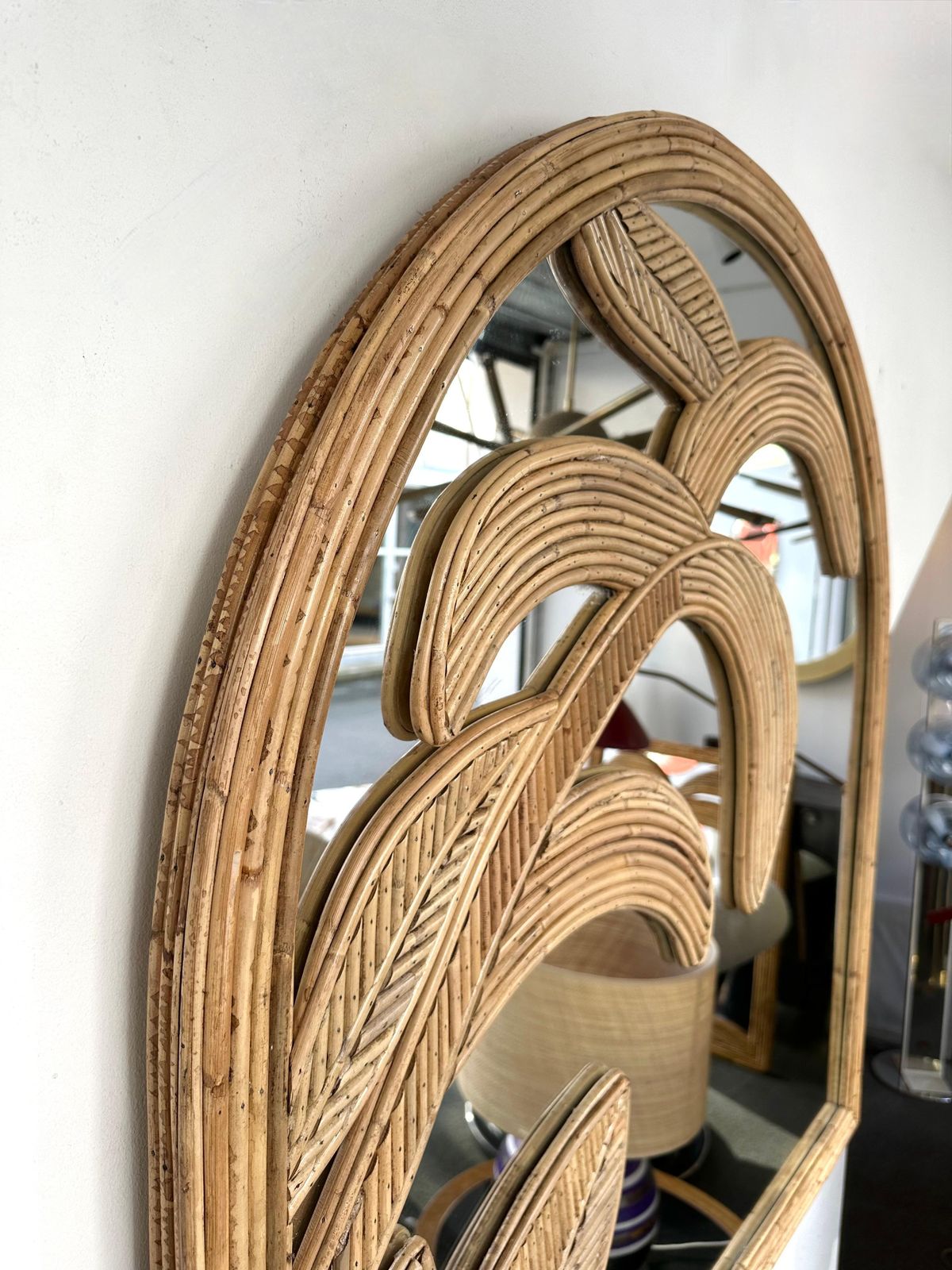 photo furniture Rattan Palm Tree Mirror By Vivai Del Sud. Italy, 1970s
