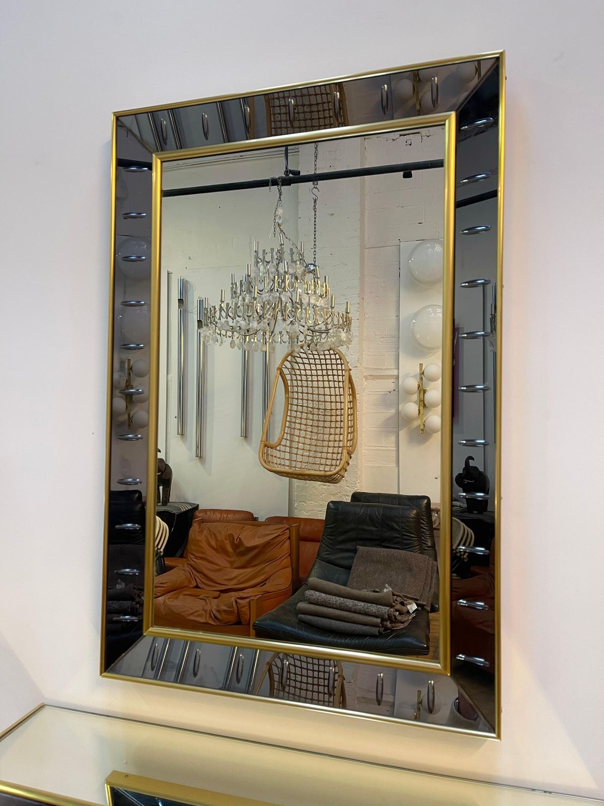 photo furniture Mirror Console Glass And Brass By Cristal Art, Italy, 1960s