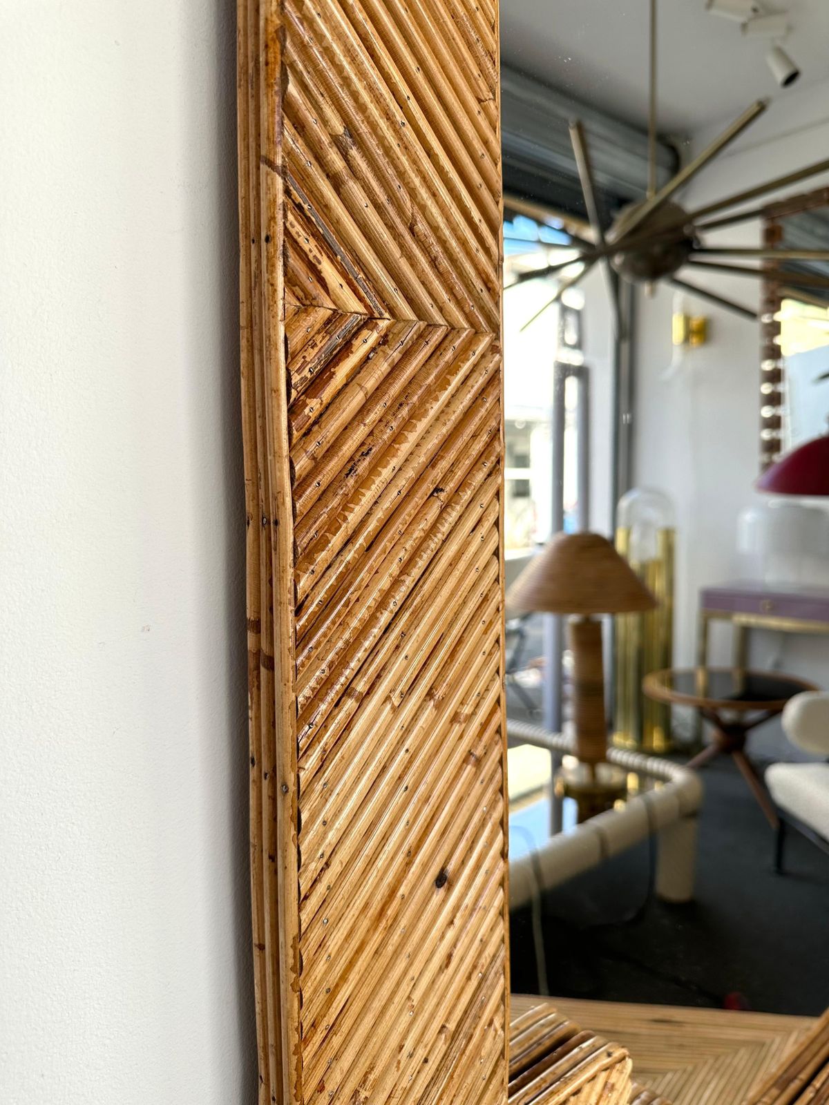 photo for sale Extra Large Rattan Pyramid Mirror By Vivai Del Sud. Italy, 1970s