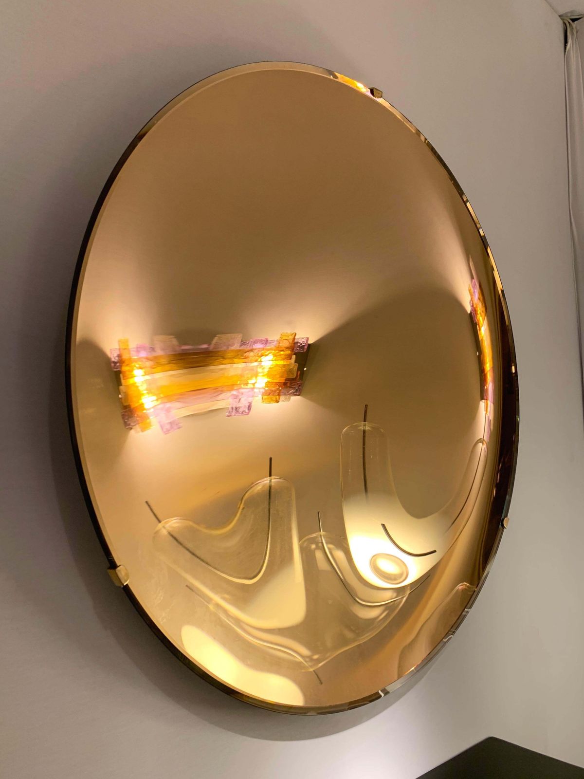 photo for sale Contemporary Pink Champagne Concave Curve Mirror, Italy