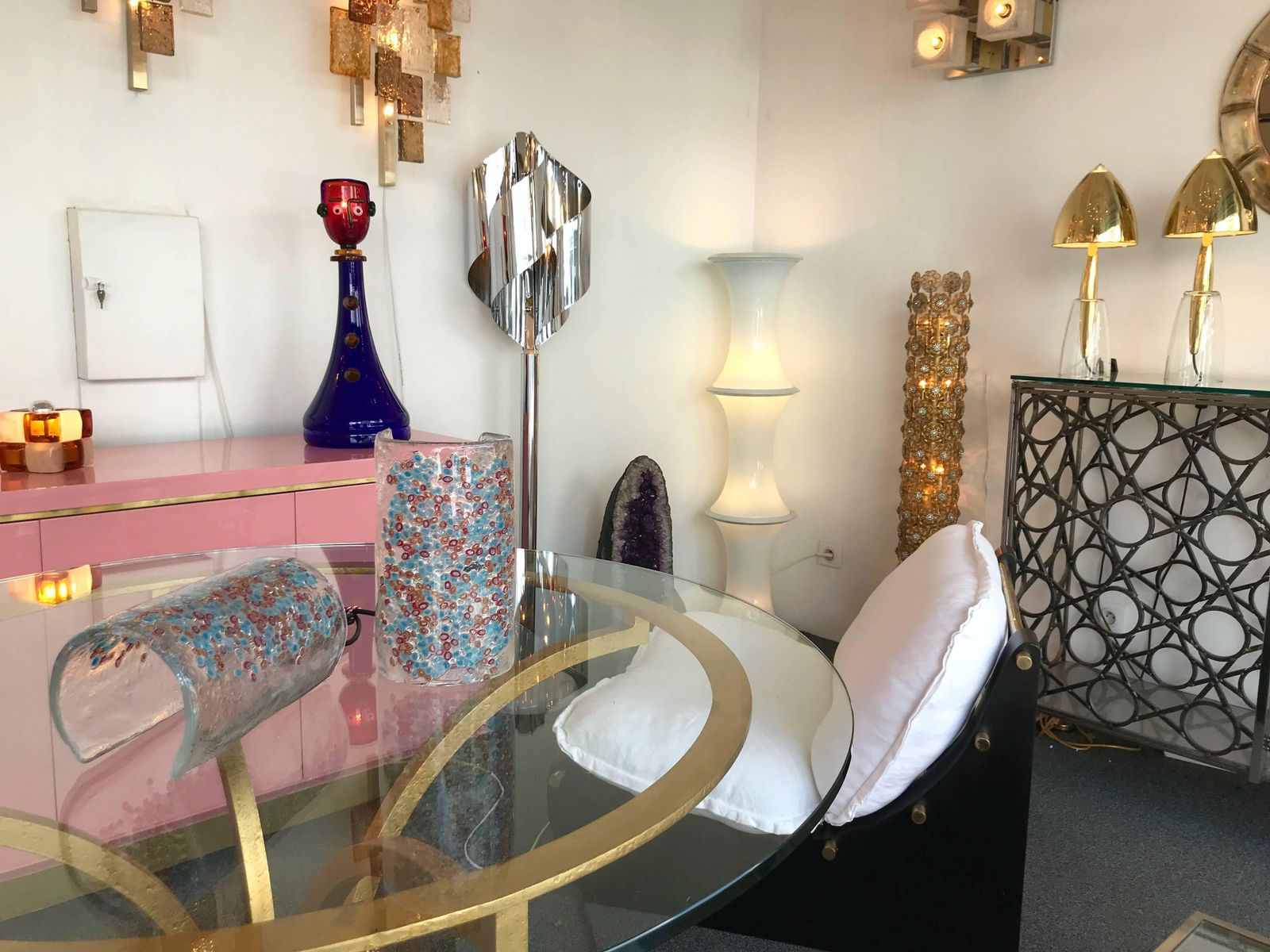 photo for sale Pair Of Lamps Art Glass By Barbini Murano, Italy, 1980s