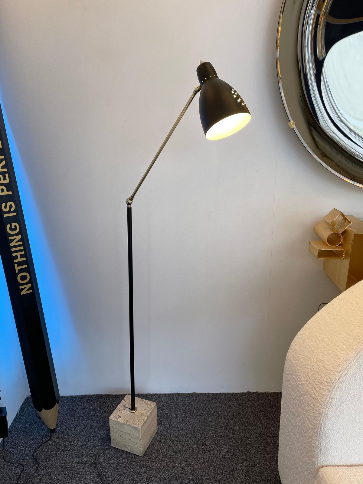 Mid Century Floor Lamp Brass And Lacquered Metal, Italy, 1950s photo for sale
