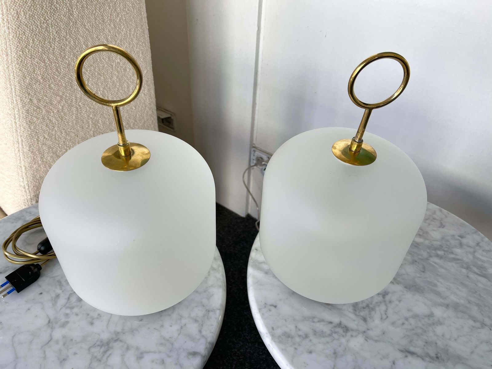 Contemporary Pair Of Murano Glass Medium Can Lamps Brass Ring, Italy photo 2395.0