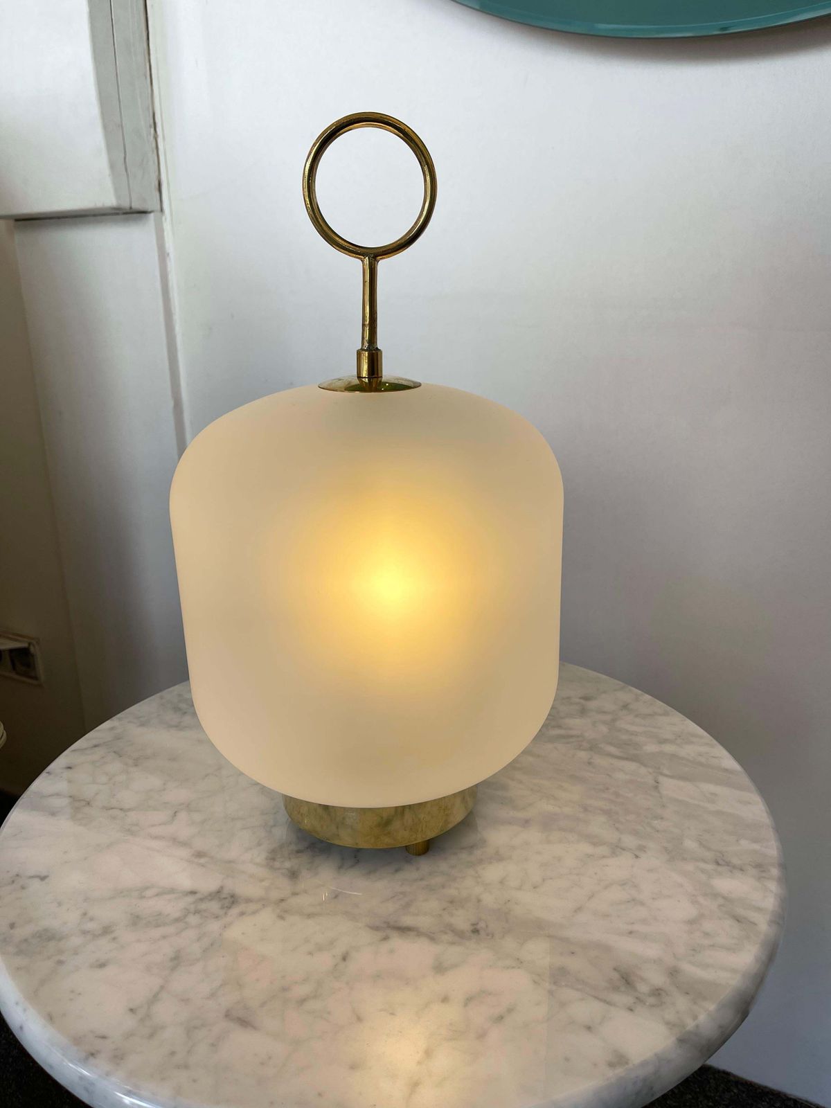Contemporary Pair Of Murano Glass Medium Can Lamps Brass Ring, Italy photo vinterior