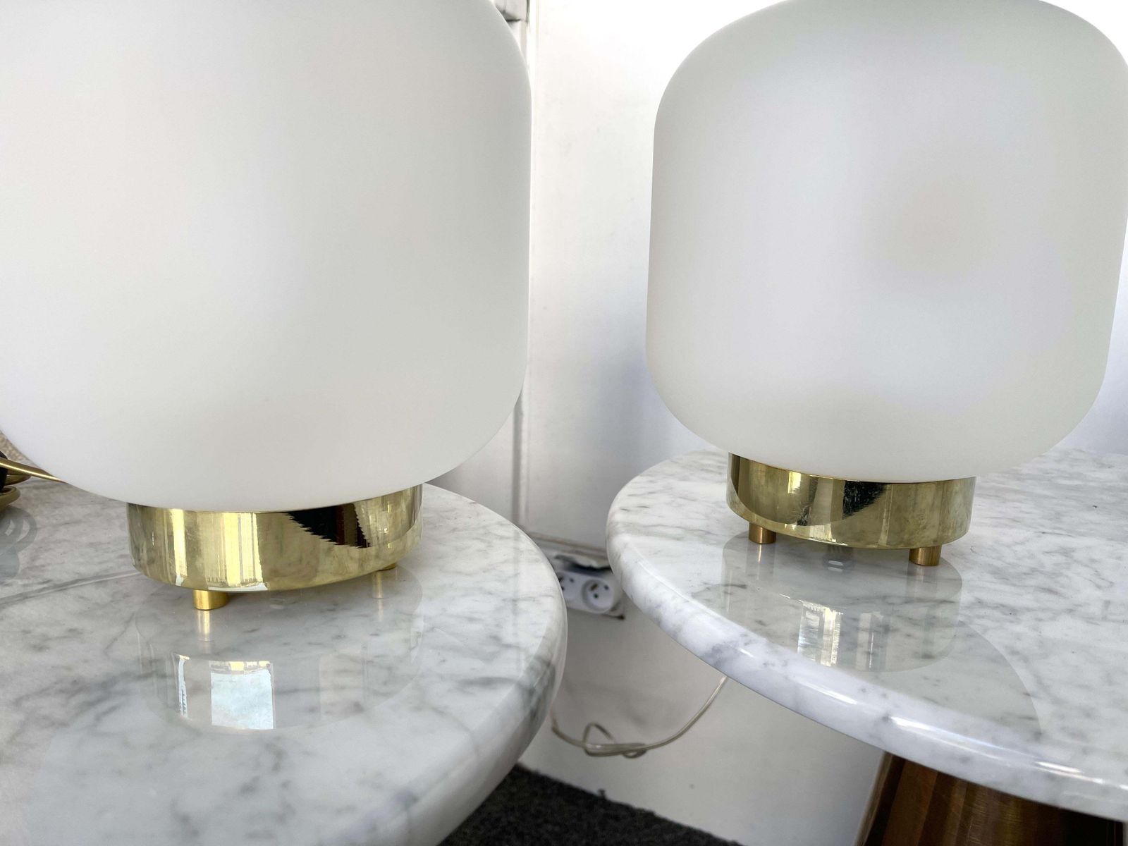 photo furniture Contemporary Pair Of Murano Glass Medium Can Lamps Brass Ring, Italy