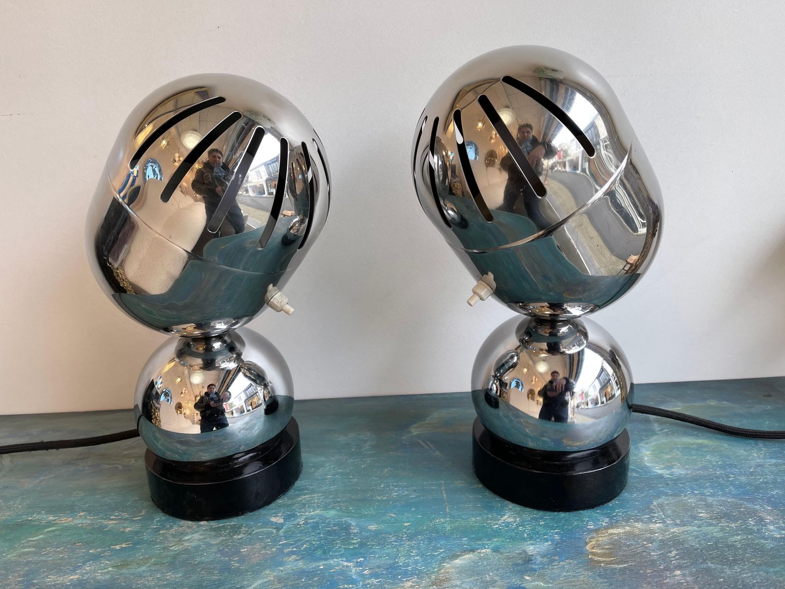 photo furniture Pair Of Space Age Metal Chrome Lamps By Reggiani, Italy, 1970s