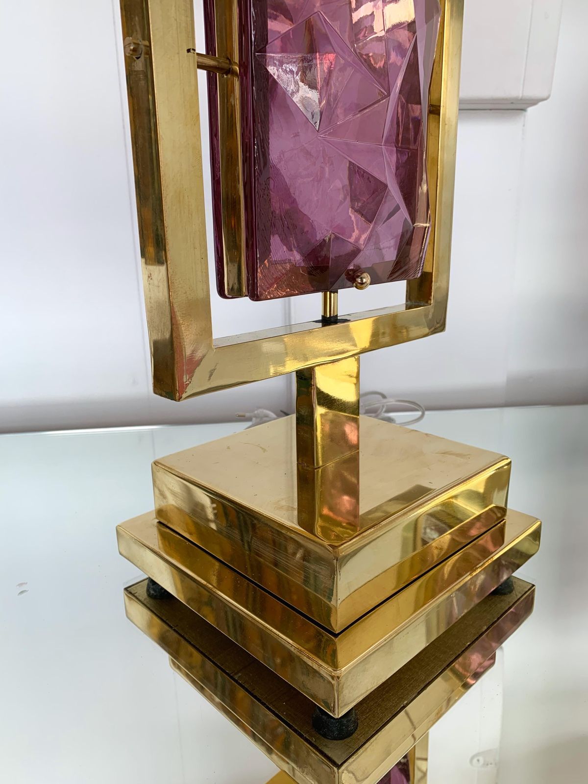 photo furniture Contemporary Pair Of Brass Lamps Murano Glass, Italy