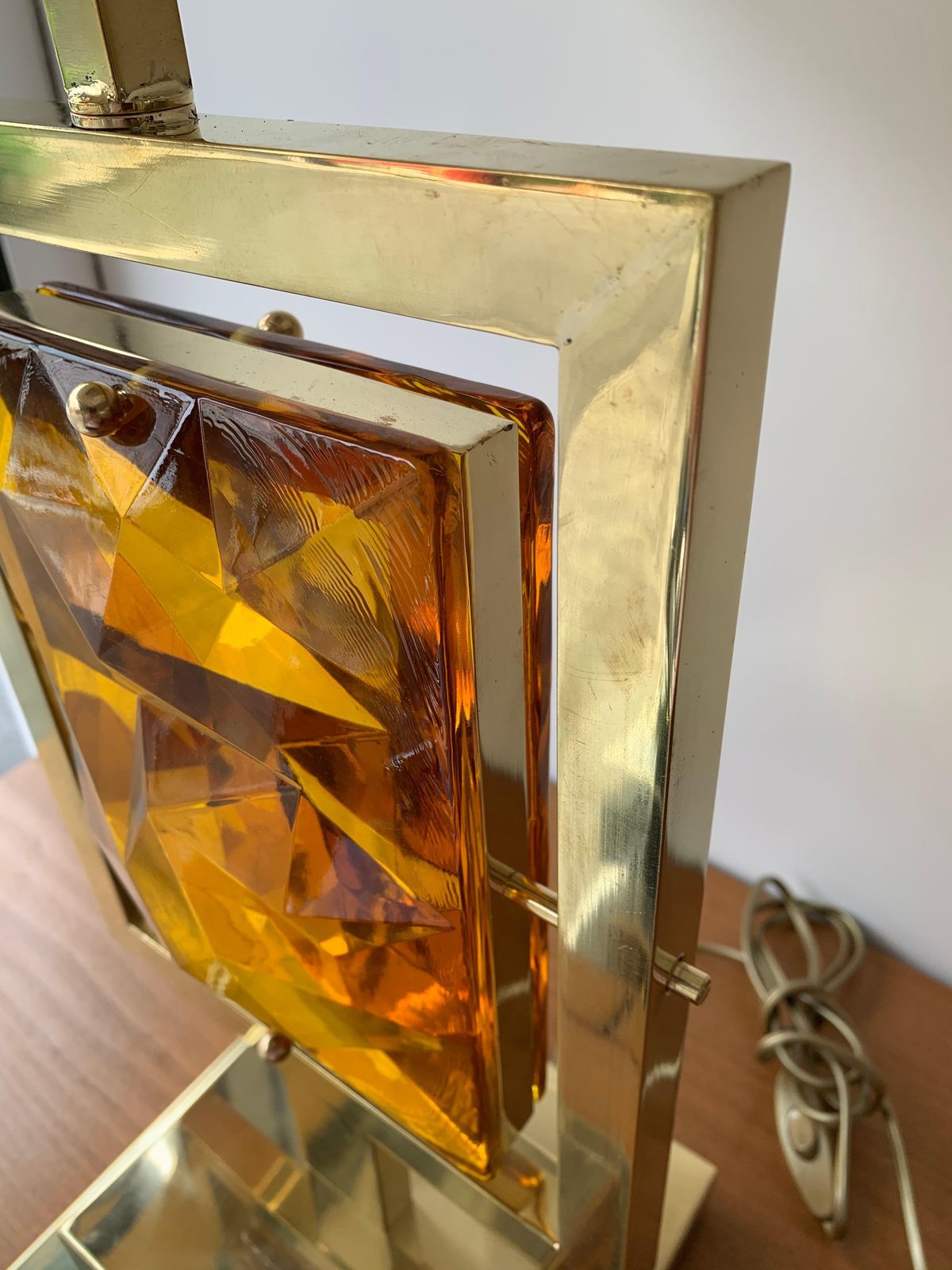 Contemporary Pair Of Brass Lamps Murano Glass, Italy photo furniture