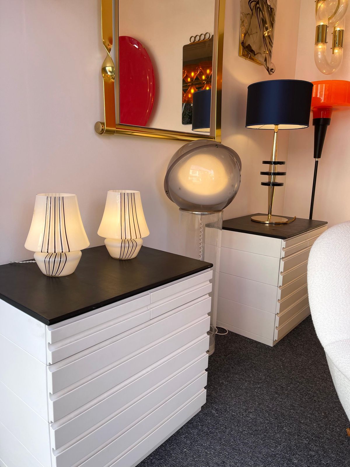 Pair Of Stripe Murano Glass Lamps, Italy, 1970s photo furniture