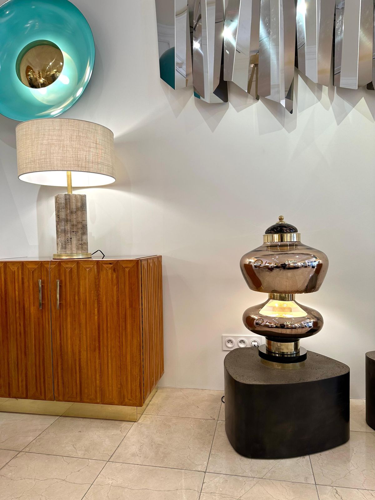 Contemporary Brass And Gold Murano Glass Lamp, Italy photo furniture