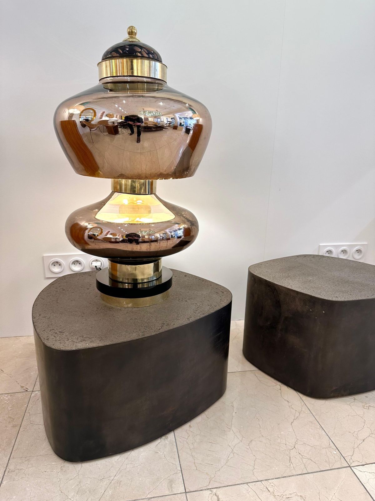Contemporary Brass And Gold Murano Glass Lamp, Italy photo for sale