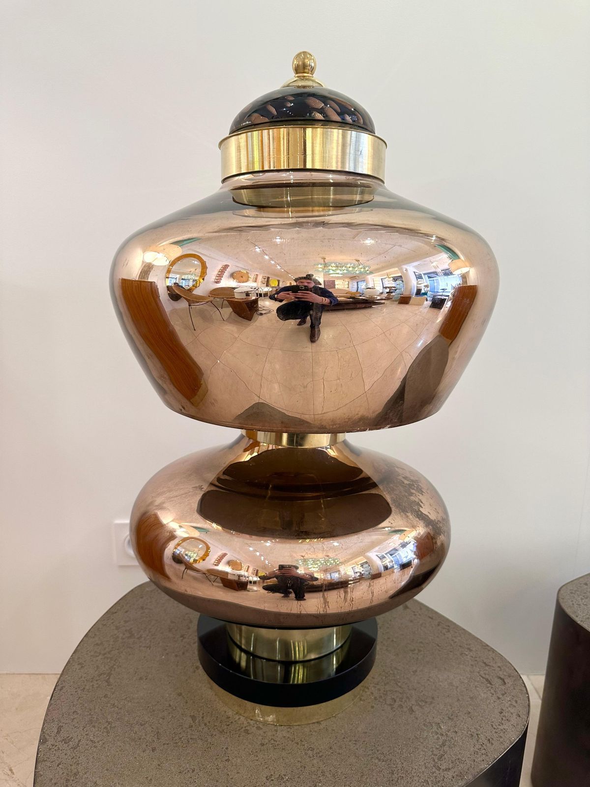 Contemporary Brass And Gold Murano Glass Lamp, Italy photo vintage