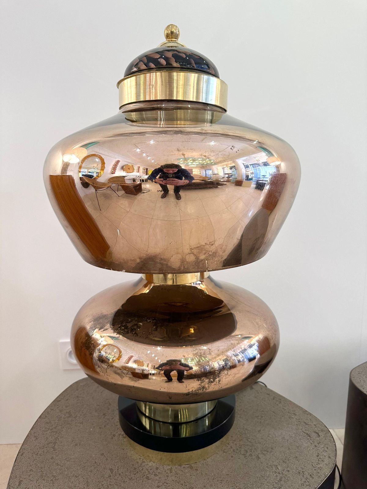 photo furniture Contemporary Brass And Gold Murano Glass Lamp, Italy