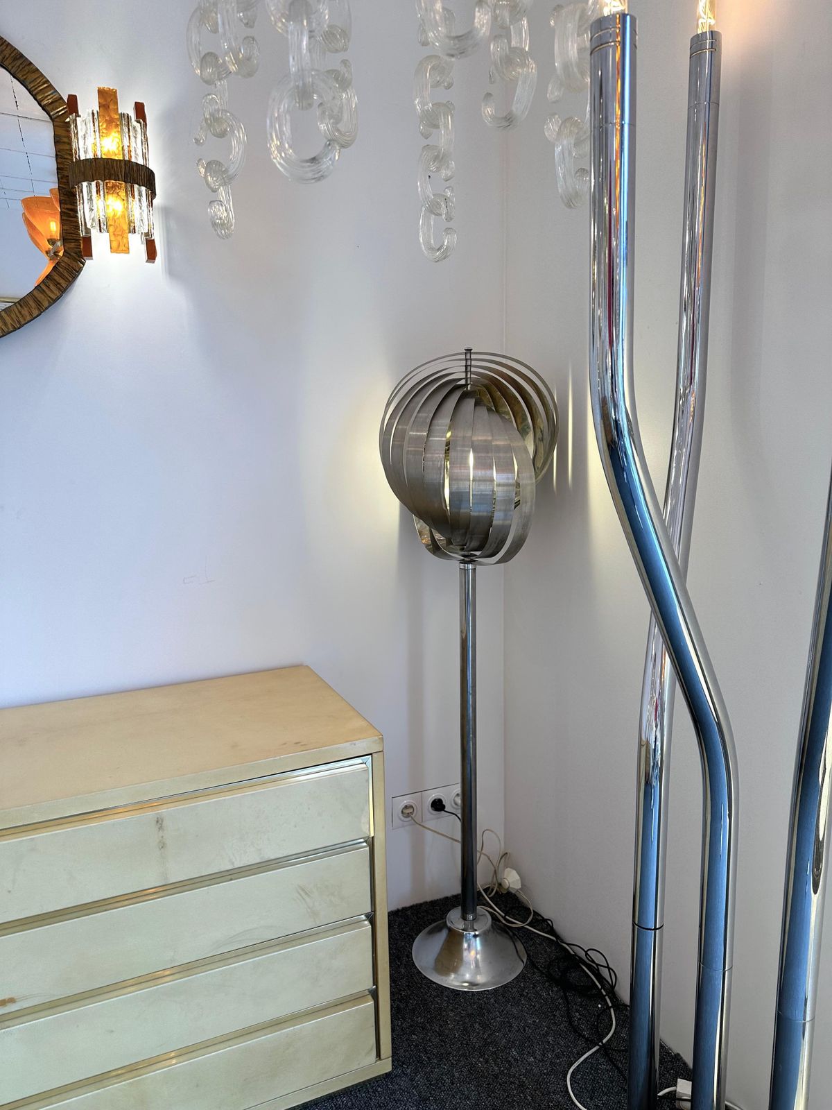 Lighting Space Age Metal Floor Lamp By Henri Mathieu, France, 1970s photo