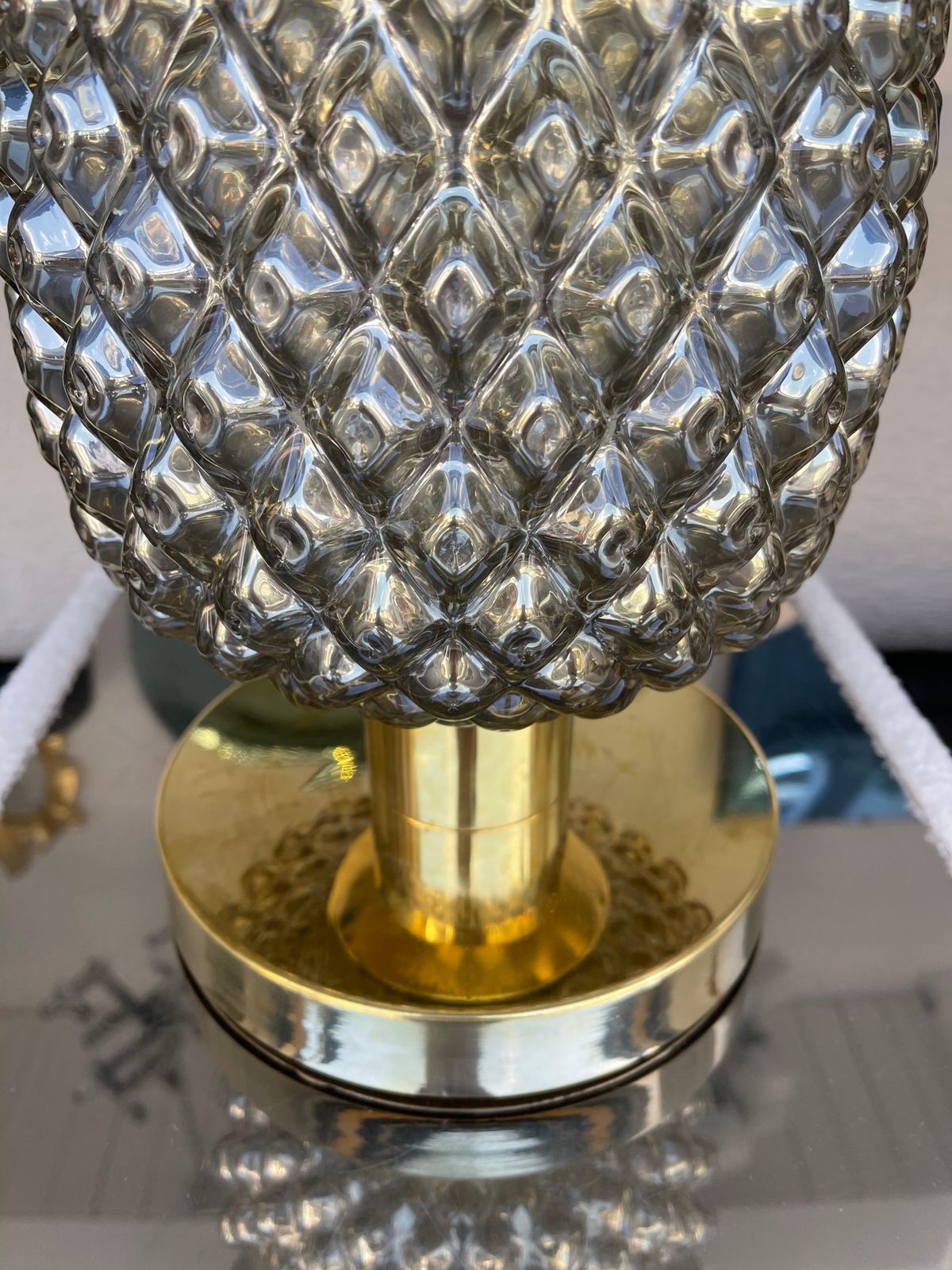 photo furniture Contemporary Pair Of Silver Gold Pineapple Murano Glass And Brass Lamps, Italy