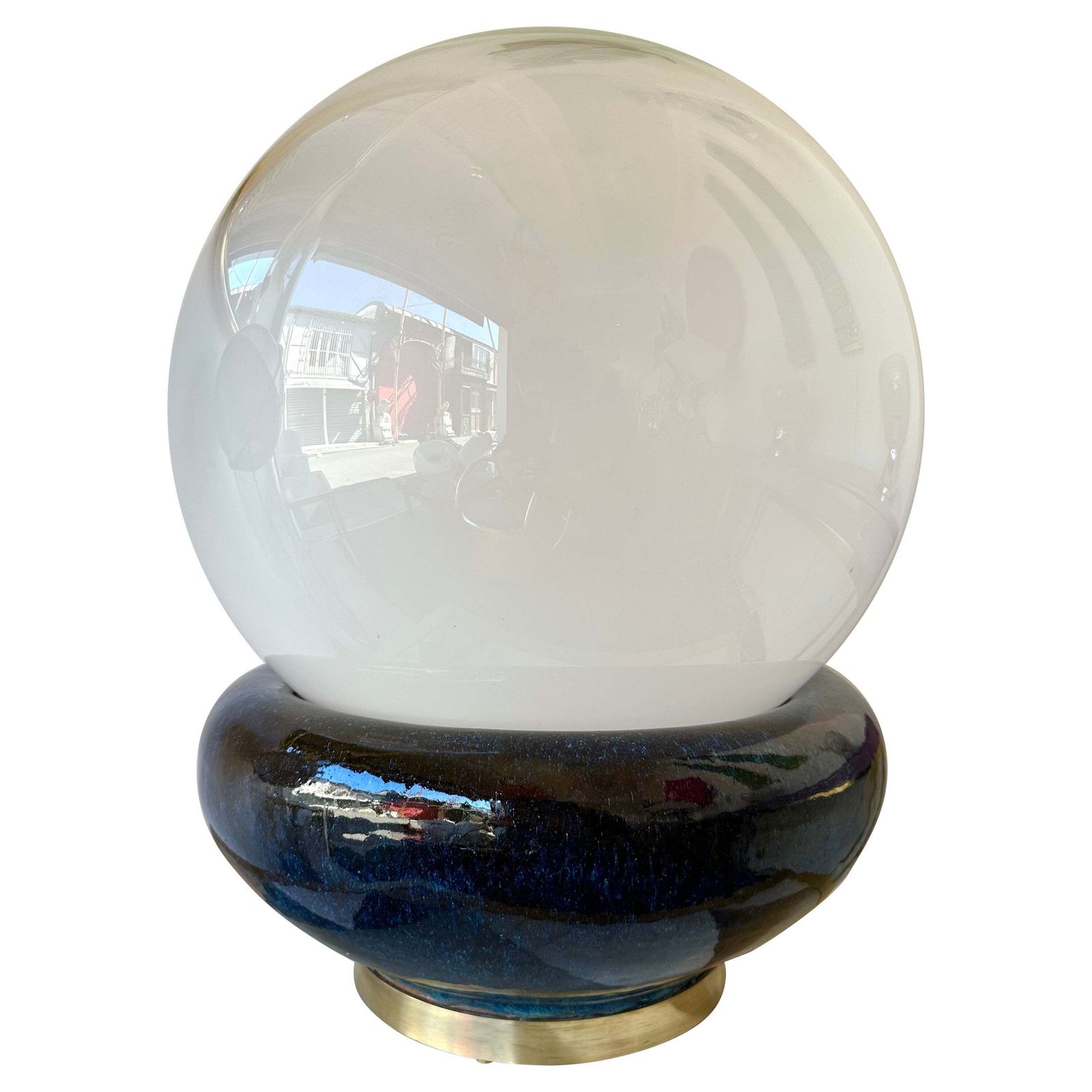 Large Contemporary Brass Murano Glass And Ceramic Lamp, Italy